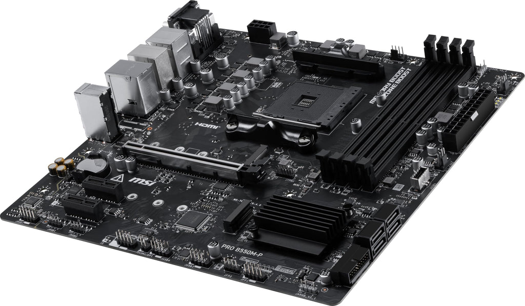MSI PRO B550M-P Motherboard, mATX - Supports AMD Ryzen 5000/5000 G-Series, 4000 G-Series, 3000/3000 G-Series Desktop Processors, AM4 - DDR4 Memory Boost (up to 4400+ MT/s OC), PCIe 4.0 x16, M.2 Gen4