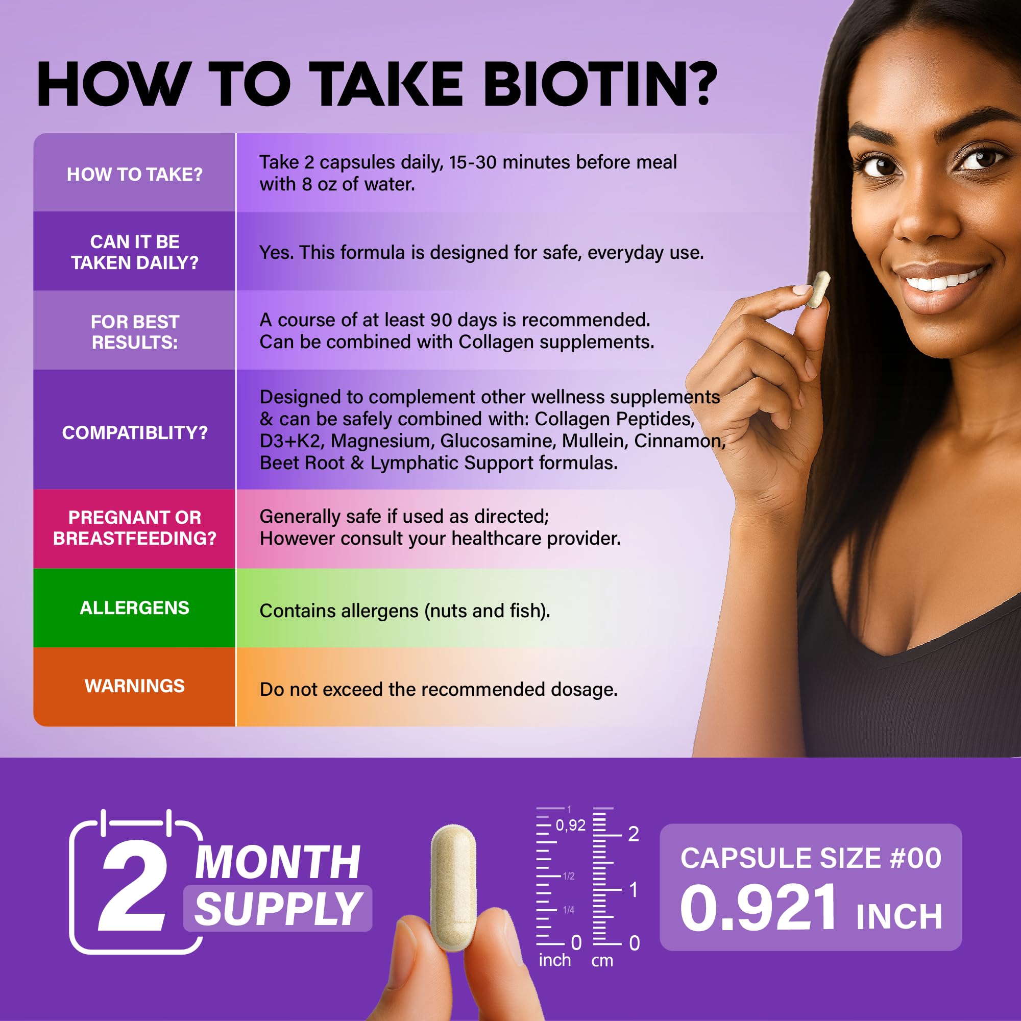 Biotin | Collagen | Hyaluronic Acid | Keratin - Support Normal Hair Growth Cycle, Skin & Nails - Clinically Tested - 25000mcg Vitamins B1, B2, B3, B6 & B7 - for Women & Men - 120 Capsules