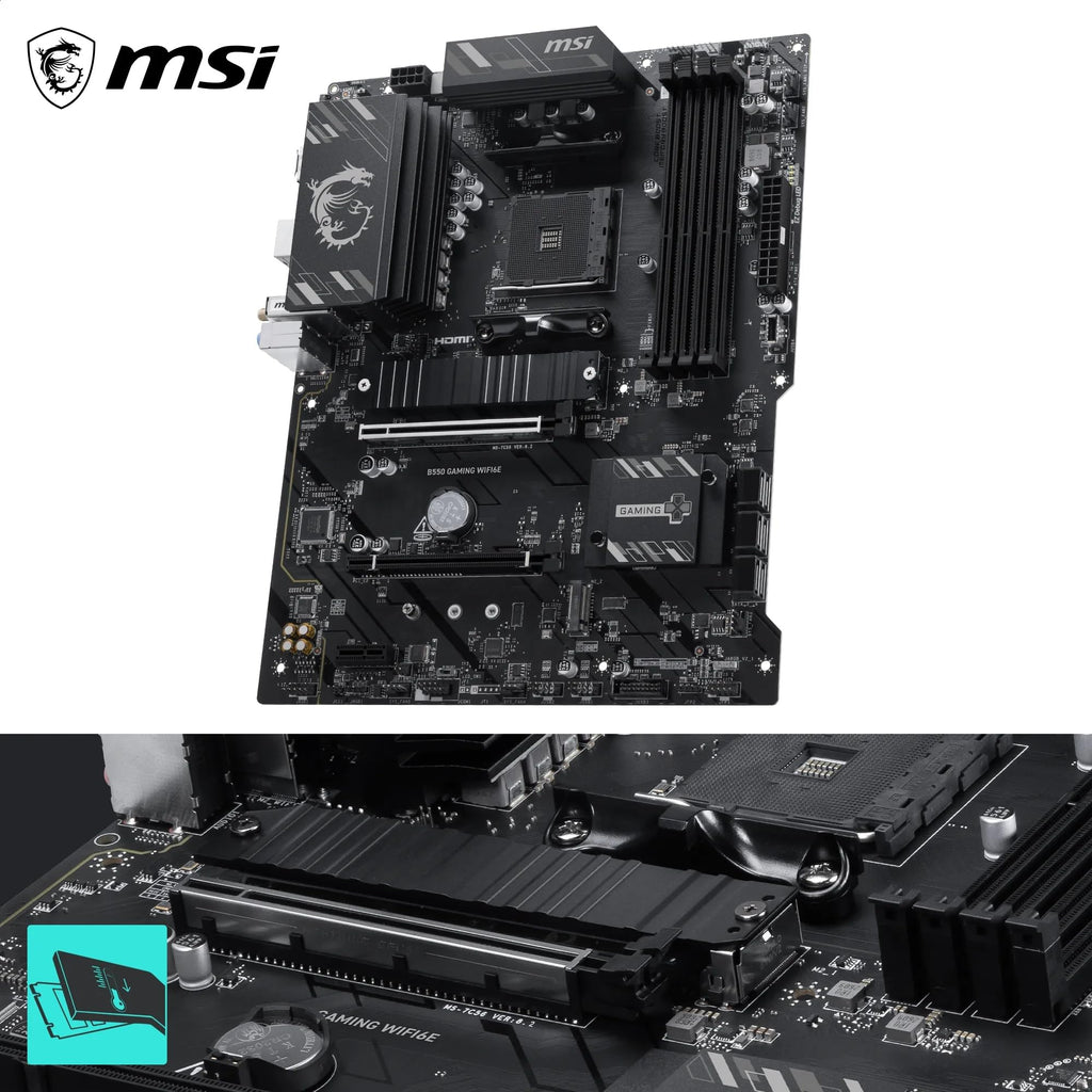 MSI B550 Gaming WIFI6E Motherboard, ATX - Supports AMD Ryzen 5000 Series, 5000 G-Series, 4000 G-Series and 3000 Series Processors, AM4 - DDR4 Memory Boost 4800+MHz/OC, PCIe 4.0 x16, M.2 Gen4, 1G LAN