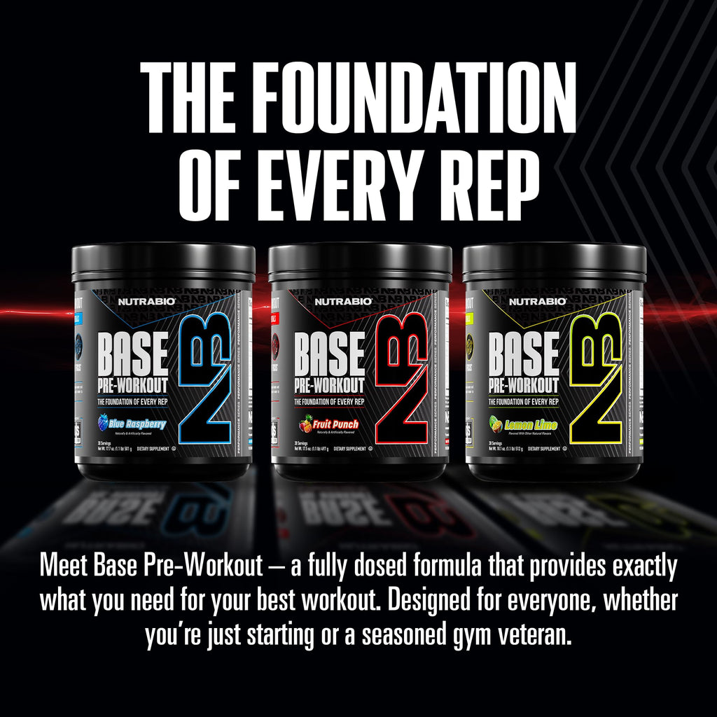 NutraBio Base Pre-Workout Powder 200mg Caffeine, Sustained Energy, Focus, Endurance, Pump, Sugar Free, Clean Preworkout for Men and Women - Beta Alanine, L-Tyrosine, 30 Servings - Blue Raspberry
