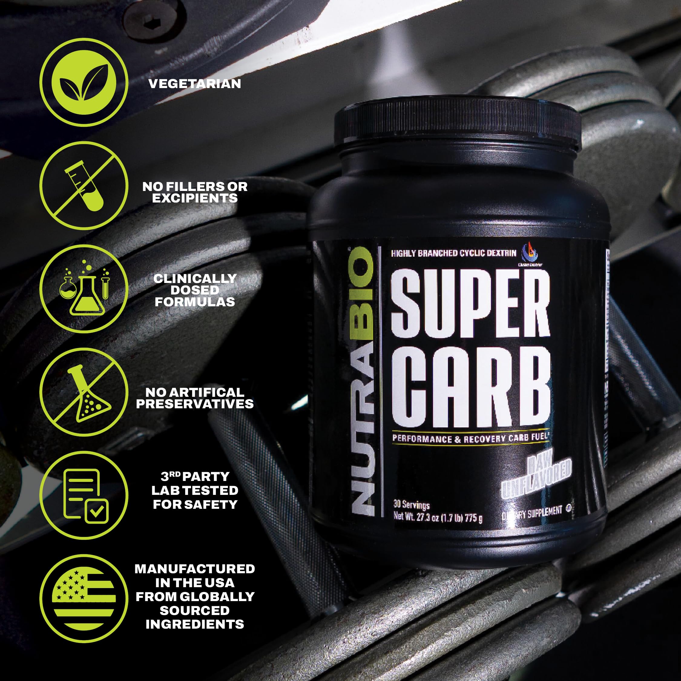 NutraBio Super Carb, Carbohydrate Powder with Cluster Dextrin & Electrolytes, Advanced Carb Supplement Powder for Workout Fuel, Performance, and Muscle Recovery, Cyclic Dextrin, Unflavored, 30 Sv