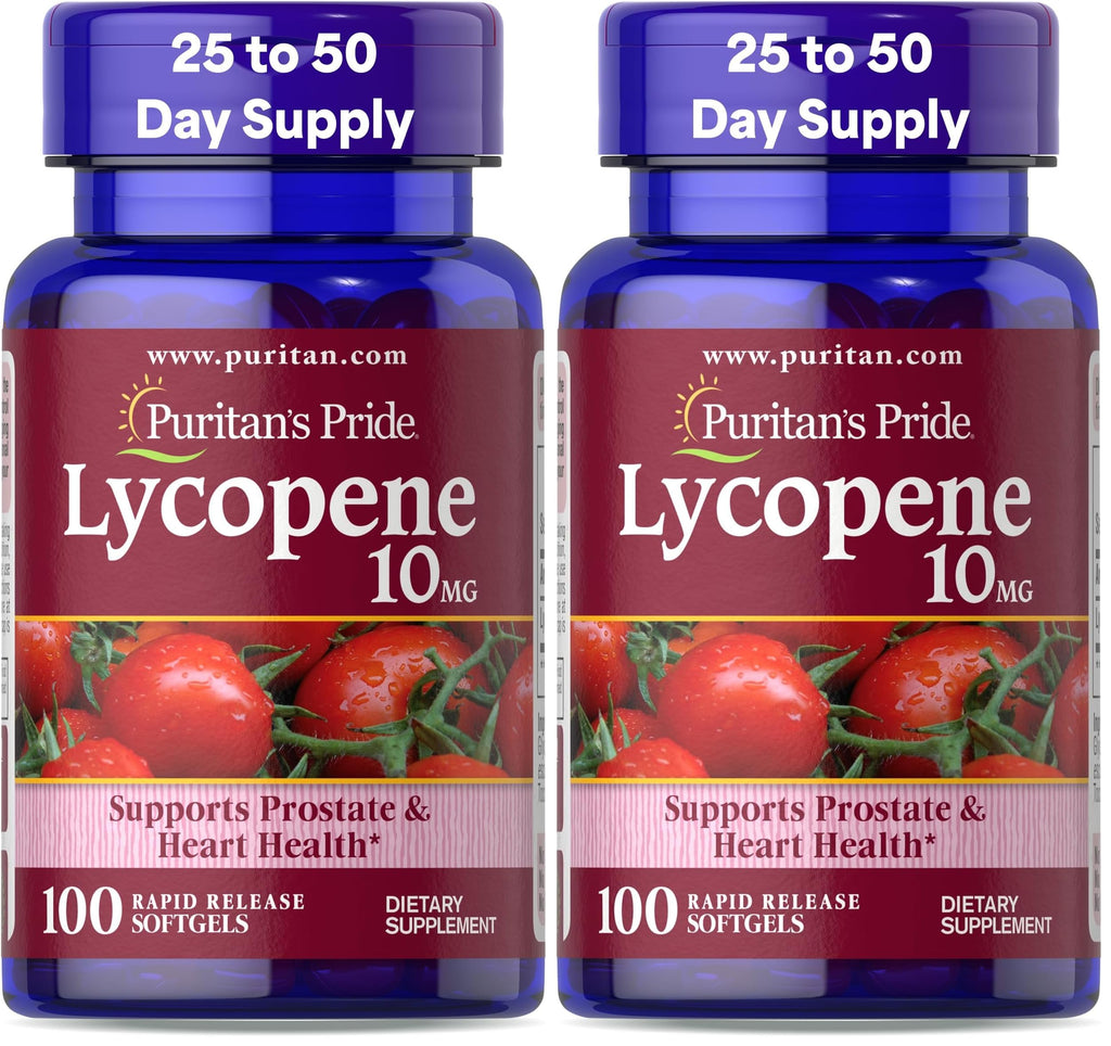 Puritan's Pride Premium Lycopene 10mg, Dietary Supplement for Prostate, Antioxidant, Heart Health, and Overall Health Support, 100 Softgels (Pack of 2)
