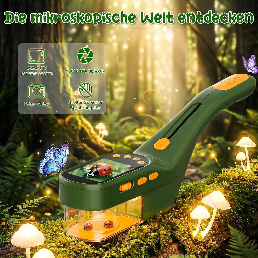 CIMELR Bug Catcher for Kids with 2.4" Screen, 500X Digital Microscope, 1080P Photo/Video, 1000mAh Battery, 8 LED, PC Real-Time Imaging, STEM Nature Toy & Gift for Boys Girls Ages 3-12
