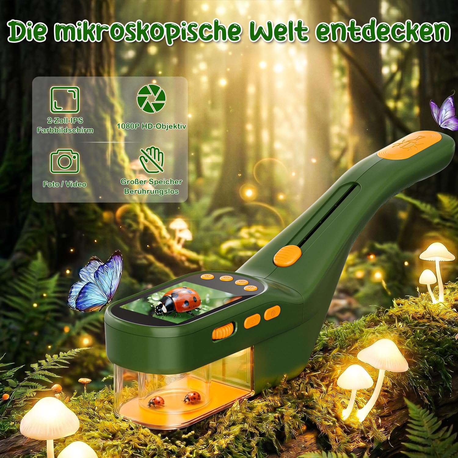 CIMELR Bug Catcher for Kids with 2.4" Screen, 500X Digital Microscope, 1080P Photo/Video, 1000mAh Battery, 8 LED, PC Real-Time Imaging, STEM Nature Toy & Gift for Boys Girls Ages 3-12