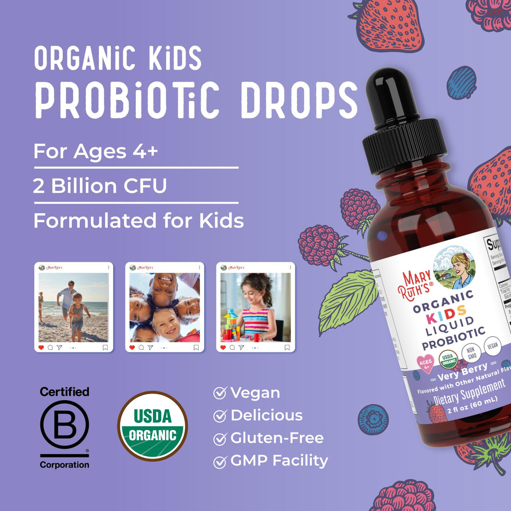 MARYRUTH'S USDA Organic Kids Liquid Probiotic, Very Berry, 2 oz