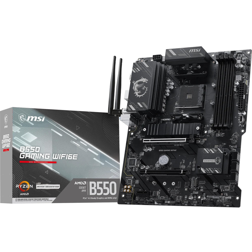 MSI B550 Gaming WIFI6E Motherboard, ATX - Supports AMD Ryzen 5000 Series, 5000 G-Series, 4000 G-Series and 3000 Series Processors, AM4 - DDR4 Memory Boost 4800+MHz/OC, PCIe 4.0 x16, M.2 Gen4, 1G LAN