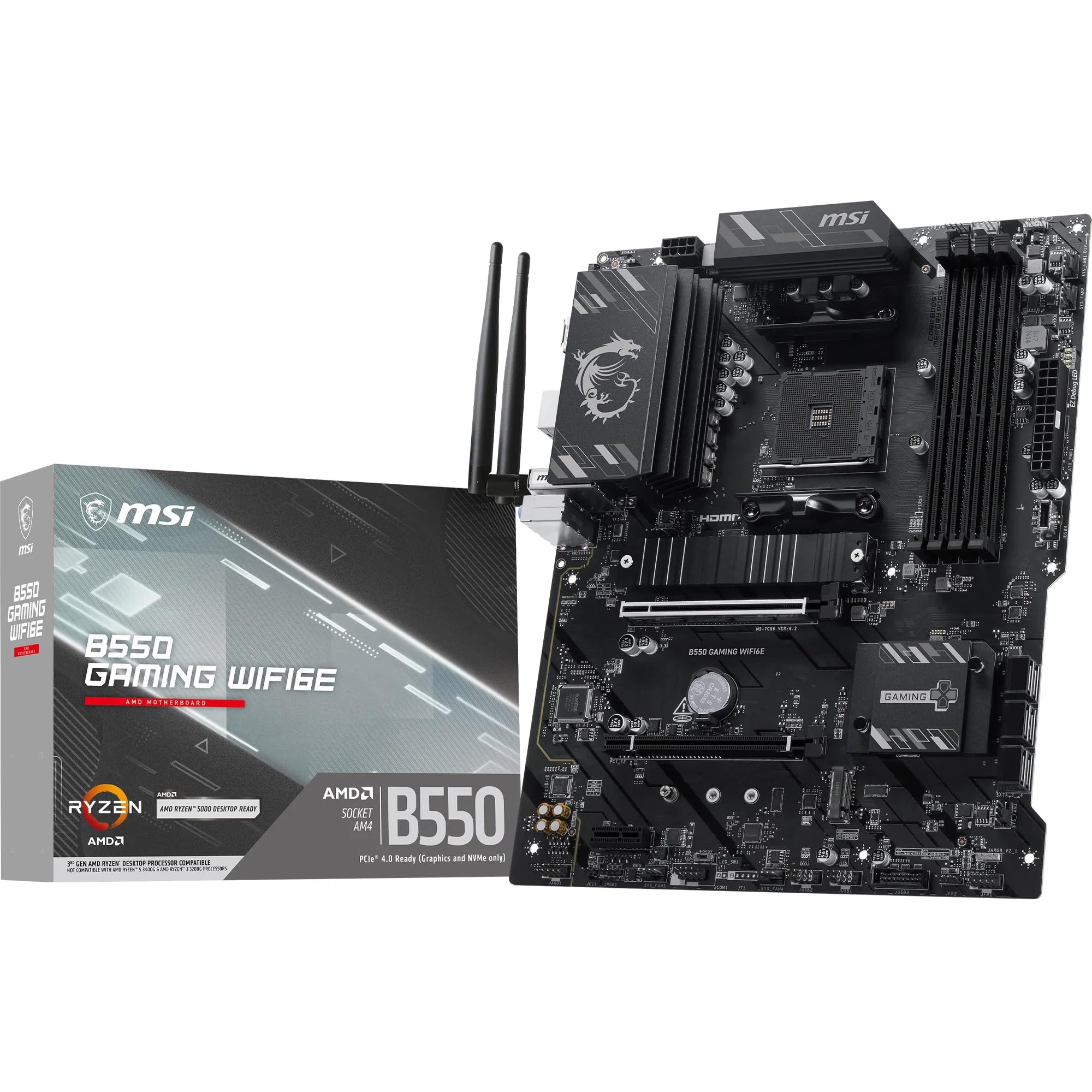 MSI B550 Gaming WIFI6E Motherboard, ATX - Supports AMD Ryzen 5000 Series, 5000 G-Series, 4000 G-Series and 3000 Series Processors, AM4 - DDR4 Memory Boost 4800+MHz/OC, PCIe 4.0 x16, M.2 Gen4, 1G LAN