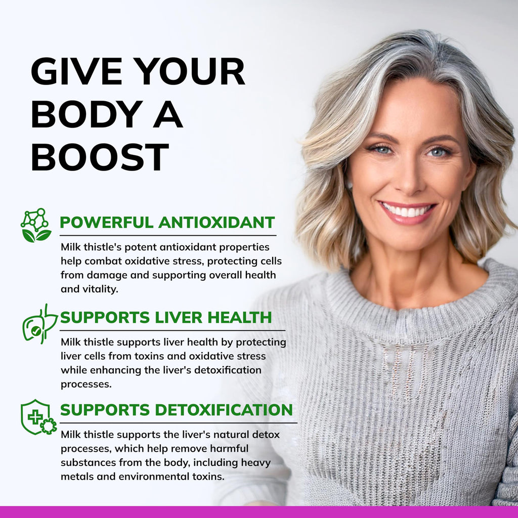 aSquared Nutrition Milk Thistle Supplement - 200 Capsules, 4X Concentrated Extract 4:1 Milk Thistle Seed Powder Herb Pills, Silymarin Extract for Liver Support, Cleanse, Detox - 250mg Per Capsule