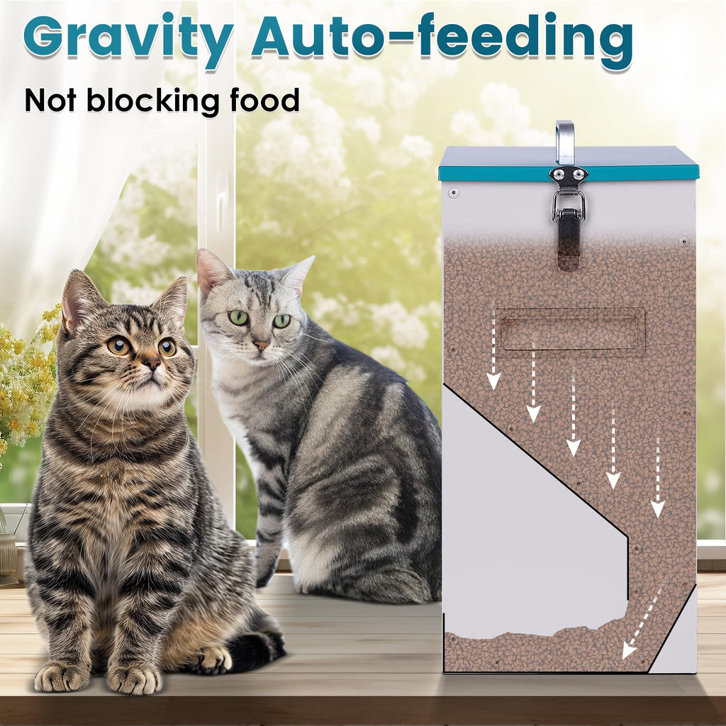 KHEARPSL Automatic Cat Feeder for 2 Cat, 42cups/10L Automatic Pet Feeder for Dogs and Cats, Multiple Cats Feeder Outdoor Large Capacity Galvanized Steel Gravity Pet Dog Dry Food Dispenser (10L)