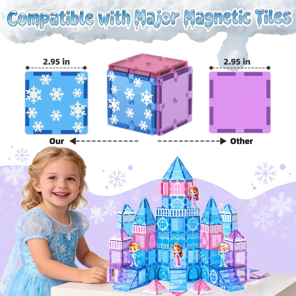 GobiDex 100PCS Magnetic Tiles Princess Castle Building Set with 4 Dolls