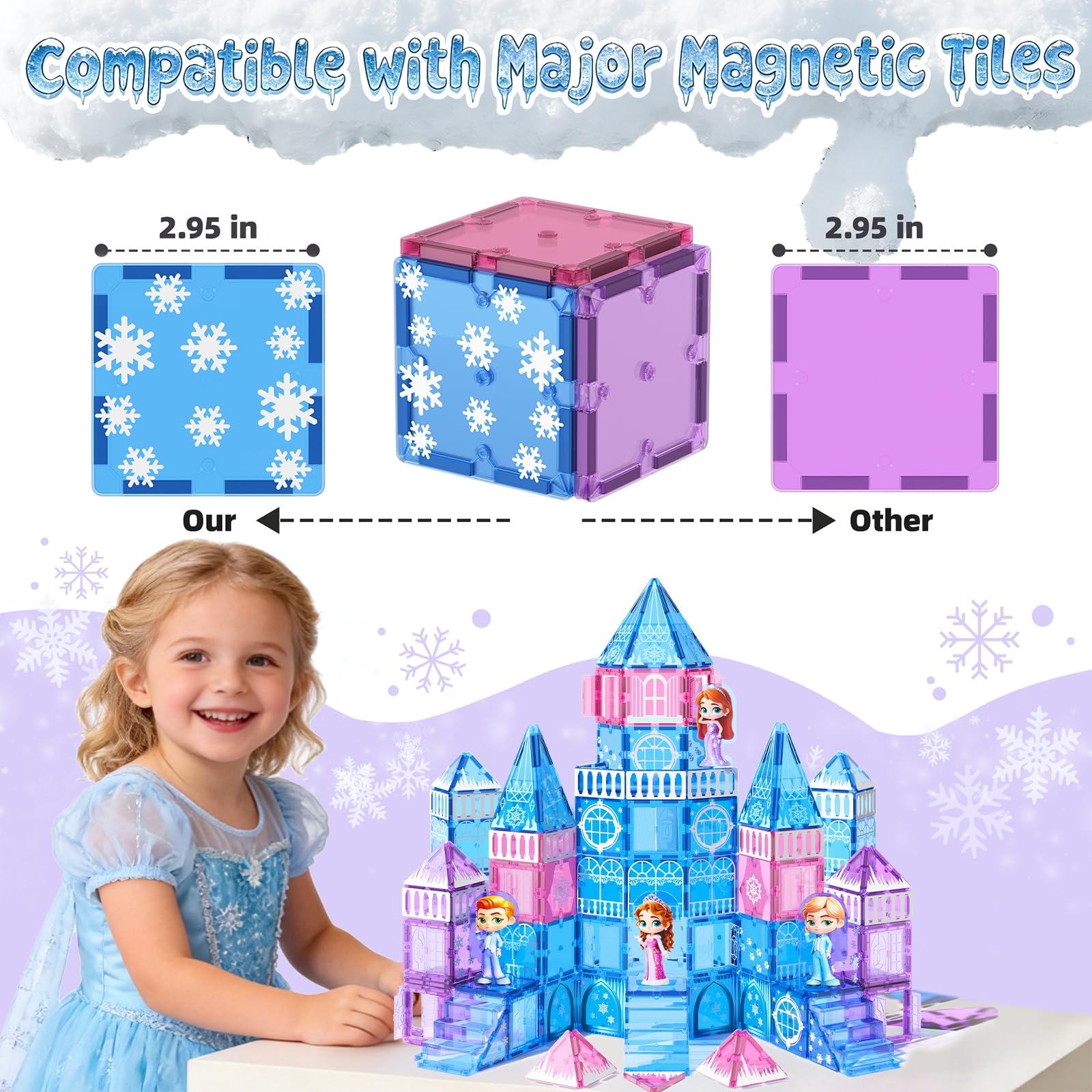 GobiDex 100PCS Magnetic Tiles Princess Castle Building Set with 4 Dolls