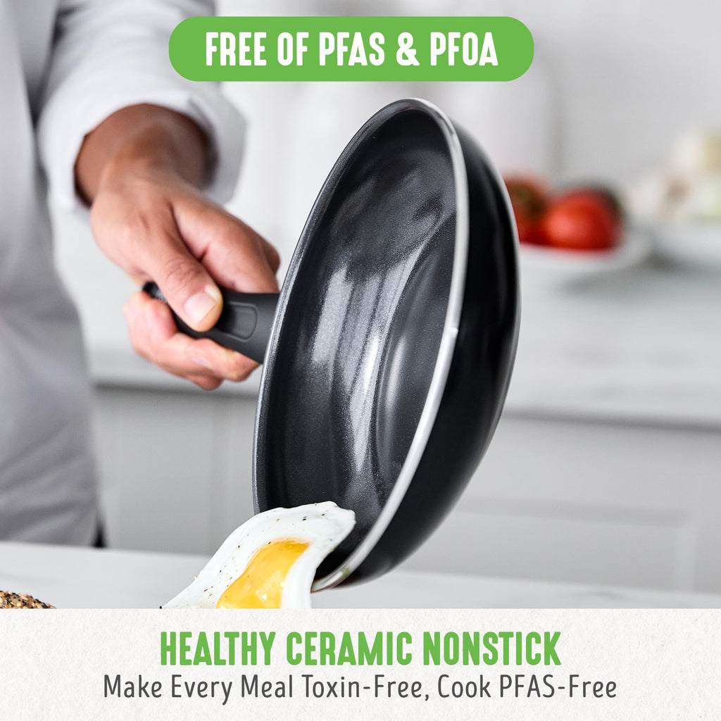 GreenLife 16 Piece Ceramic Nonstick Pots & Pans Cookware Set, Black