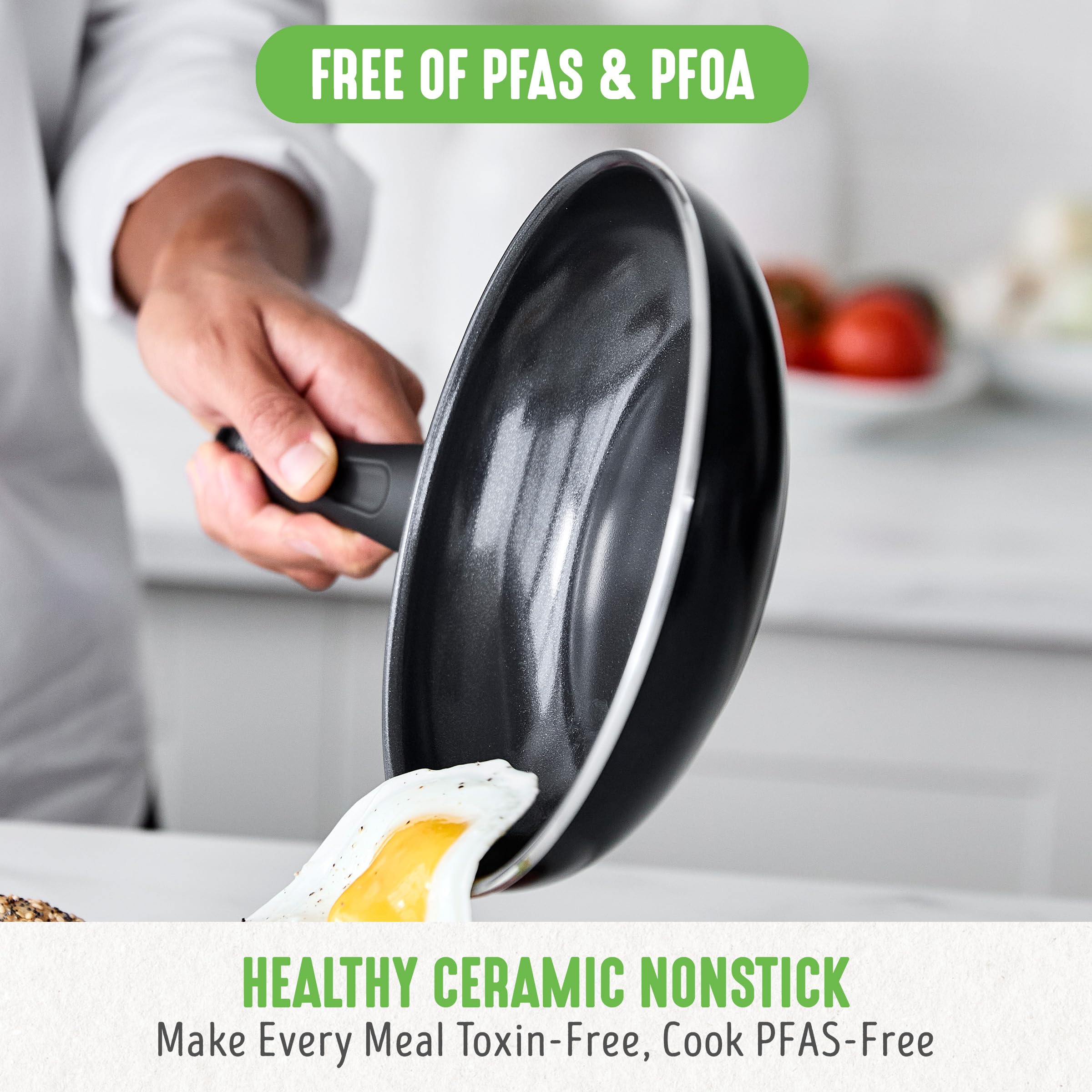 GreenLife 16 Piece Ceramic Nonstick Pots & Pans Cookware Set, Black
