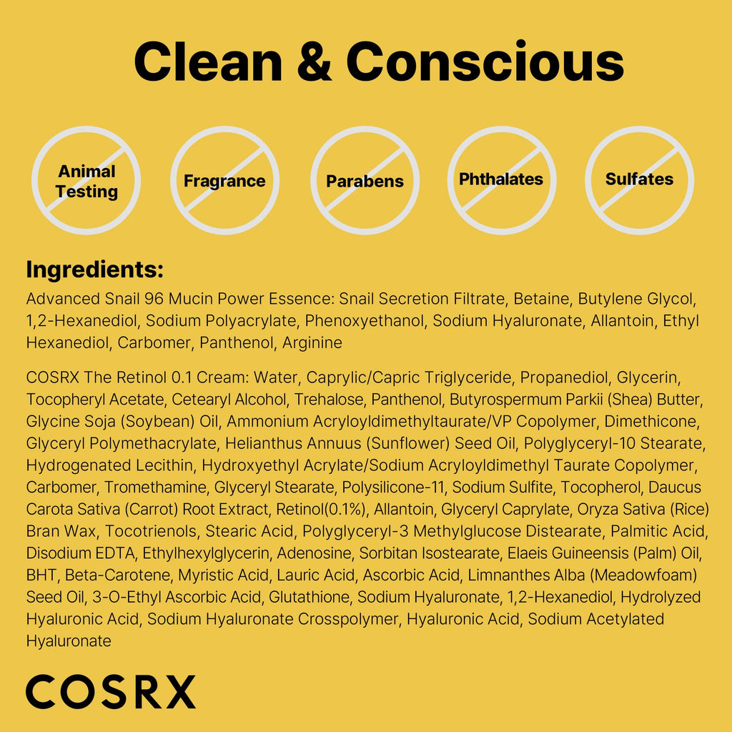 COSRX Snail 96% Mucin Essence 2ea & Retinol 0.1% Cream Mini Sample 1ea