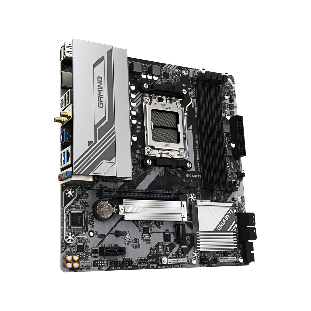 GIGABYTE B650M GAMING PLUS WIFI AMD AM5 mATX Motherboard, Support Ryzen 9000/8000/7000 Series, DDR5, 5+2+2 Power Phase, 2x M.2, PCIe 4.0, USB-C 3.2 Gen 1, WIFI6E, 2.5GbE, EZ-Latch, Q-Flash, RGB Fusion