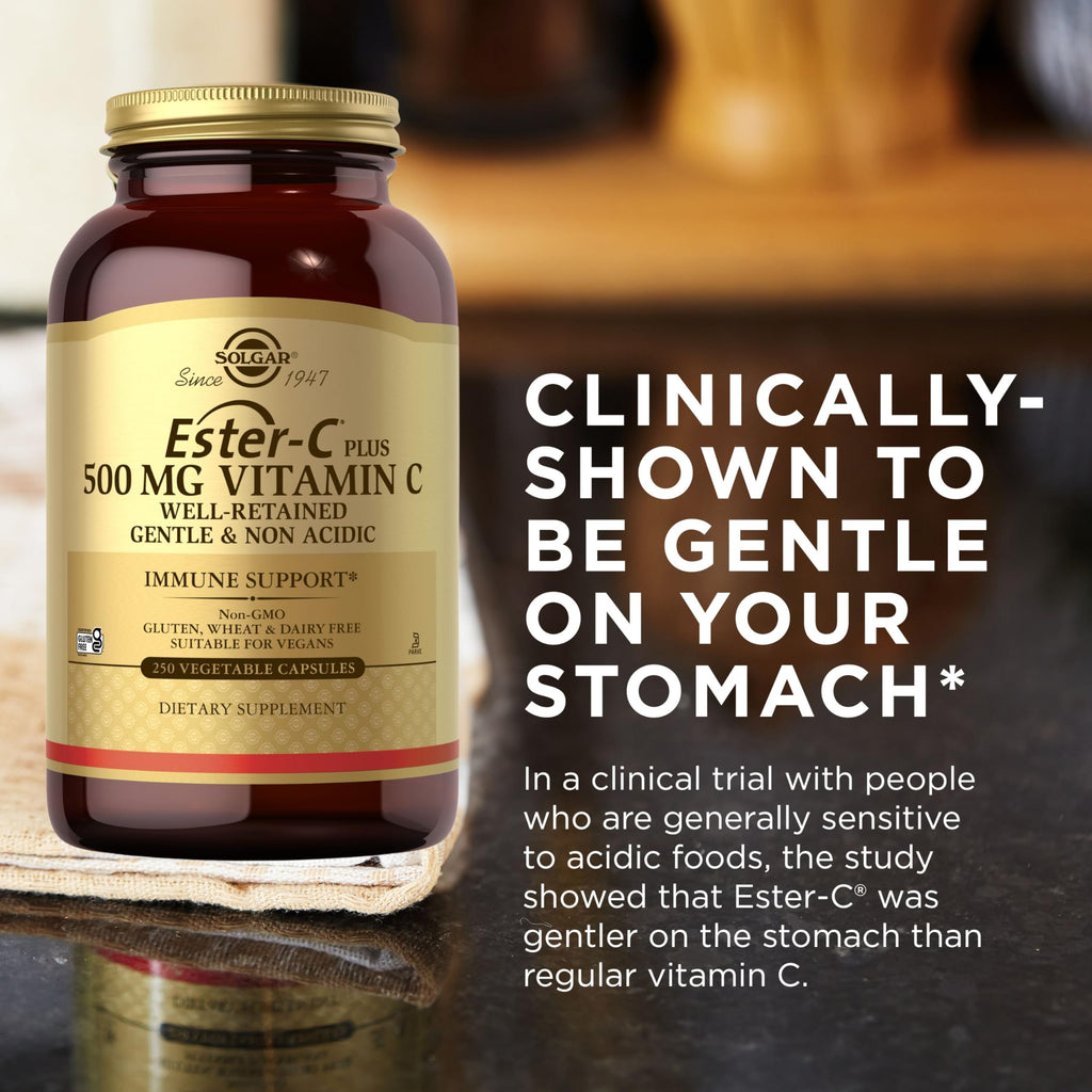 Solgar Ester-C Plus 500 mg Vitamin C (Ascorbate Complex),250 Vegetable Capsules - Gentle & Non Acidic - Antioxidant & Immune Support - Non GMO,Vegan,Gluten Free,Kosher - 250 Servings,(Pack of 2)
