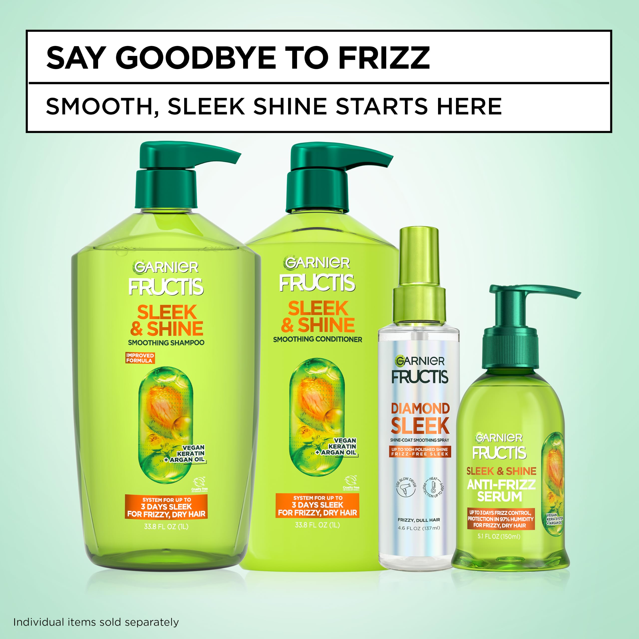 Garnier Fructis Diamond Sleek Hair Shine Spray, Up to 100-Hour Frizz Control, Heat Protectant up to 450°F with Vegan Keratin Smoothing Complex and Argan Oil for Frizzy, Dry, Dull Hair, 4.6 Fl Oz