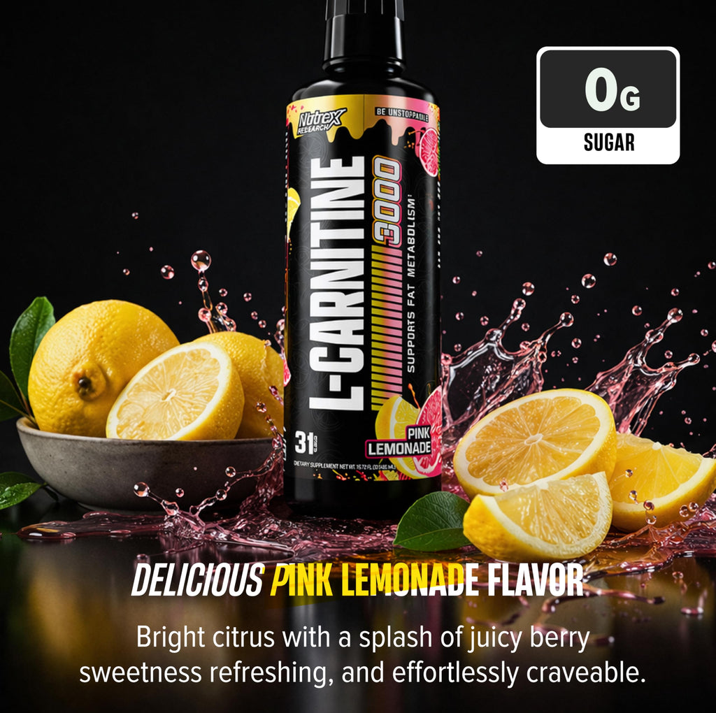 Nutrex Research L Carnitine 3000 - Clinically Dosed L-Carnitine Liquid for Energy, Metabolism & Muscle Recovery - No Sugar, No Carbs, No Stimulants - 31 Servings (Pink Lemonade, 31 Servings)