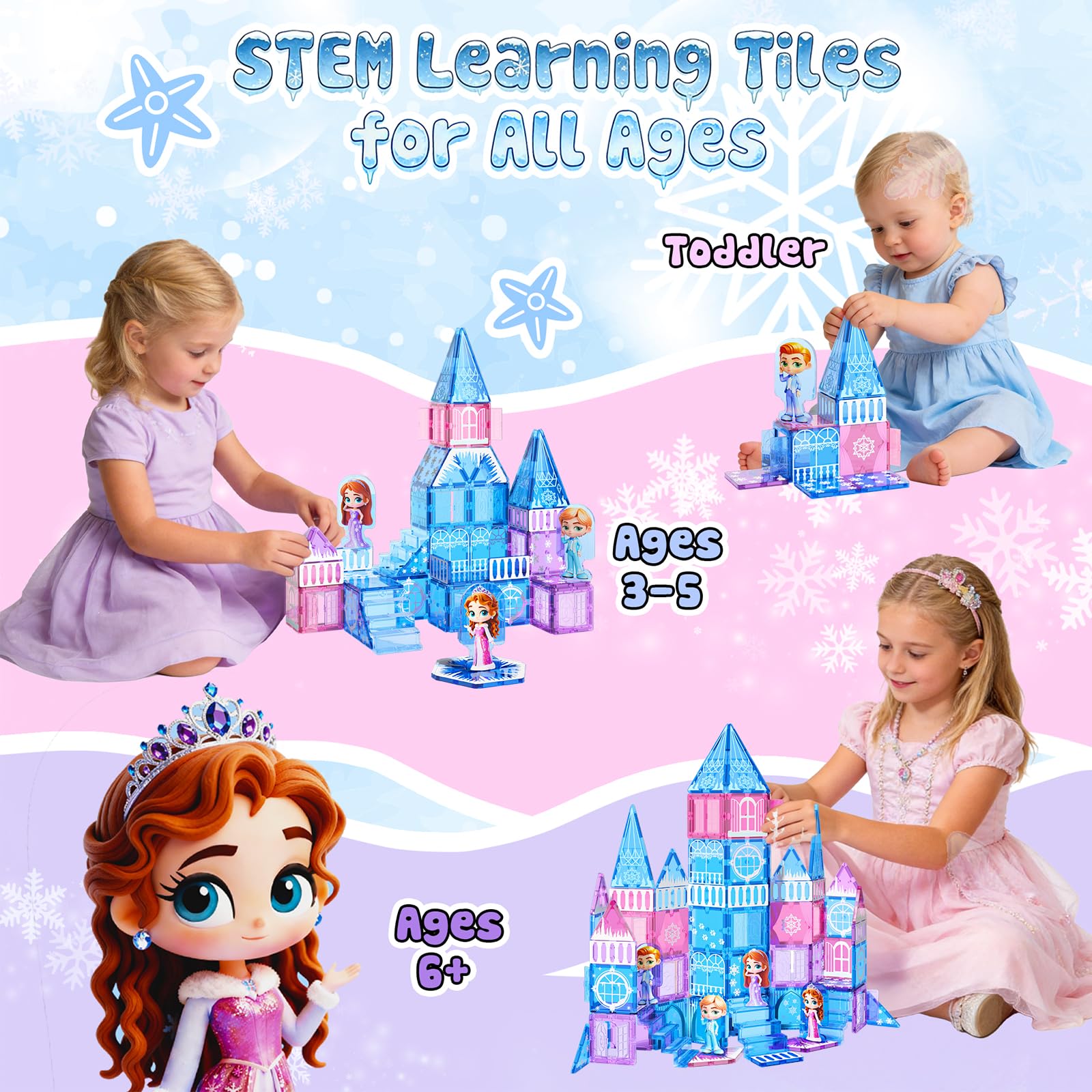 GobiDex 100PCS Magnetic Tiles Princess Castle Building Set with 4 Dolls