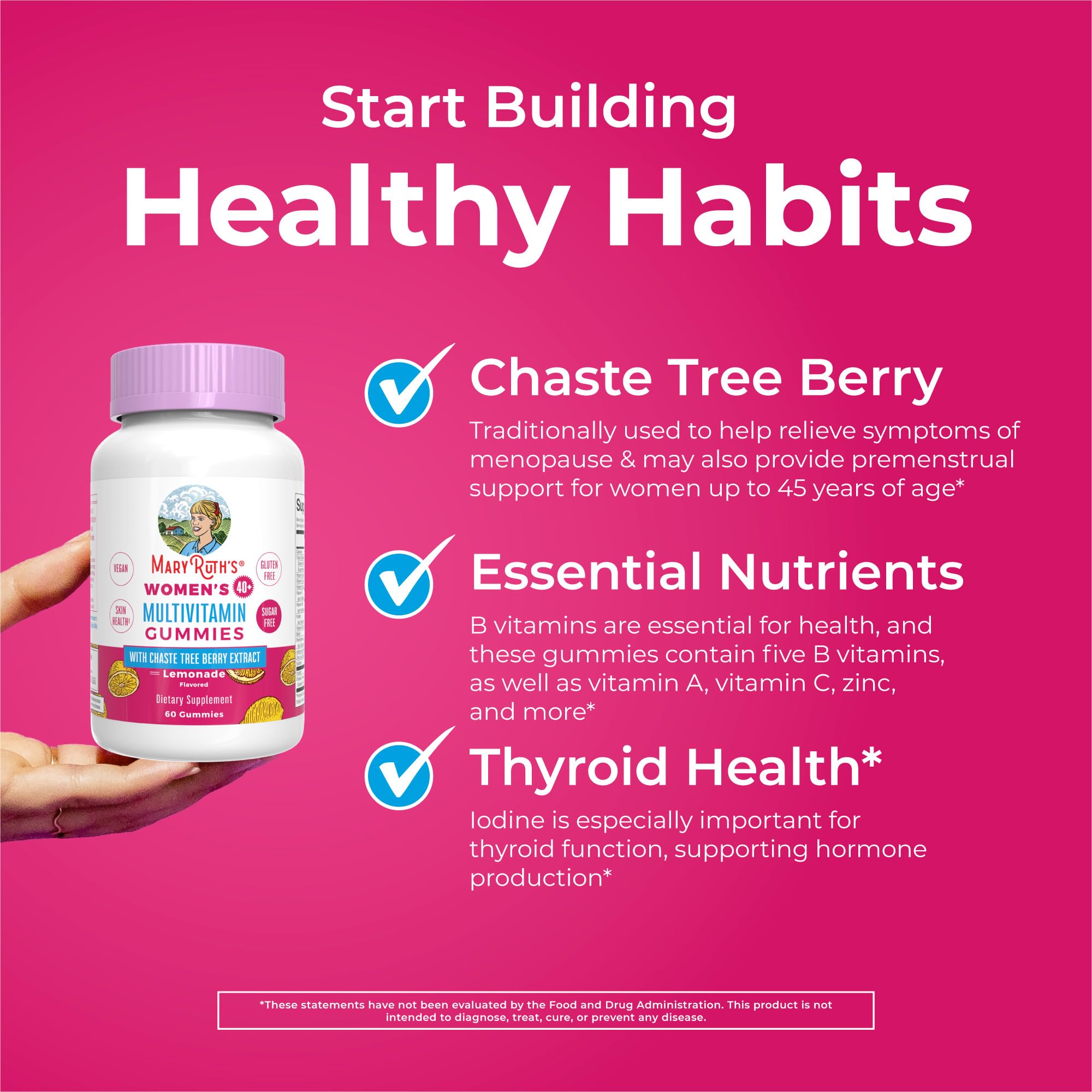 MaryRuth's Multivitamin for Women 40+ | Sugar Free | Vegan Womens Vitamins | Immune Support | Daily Women's Multivitamin + Chasteberry | Hair, Skin and Nail Gummy Vitamins for Women | 60 Count