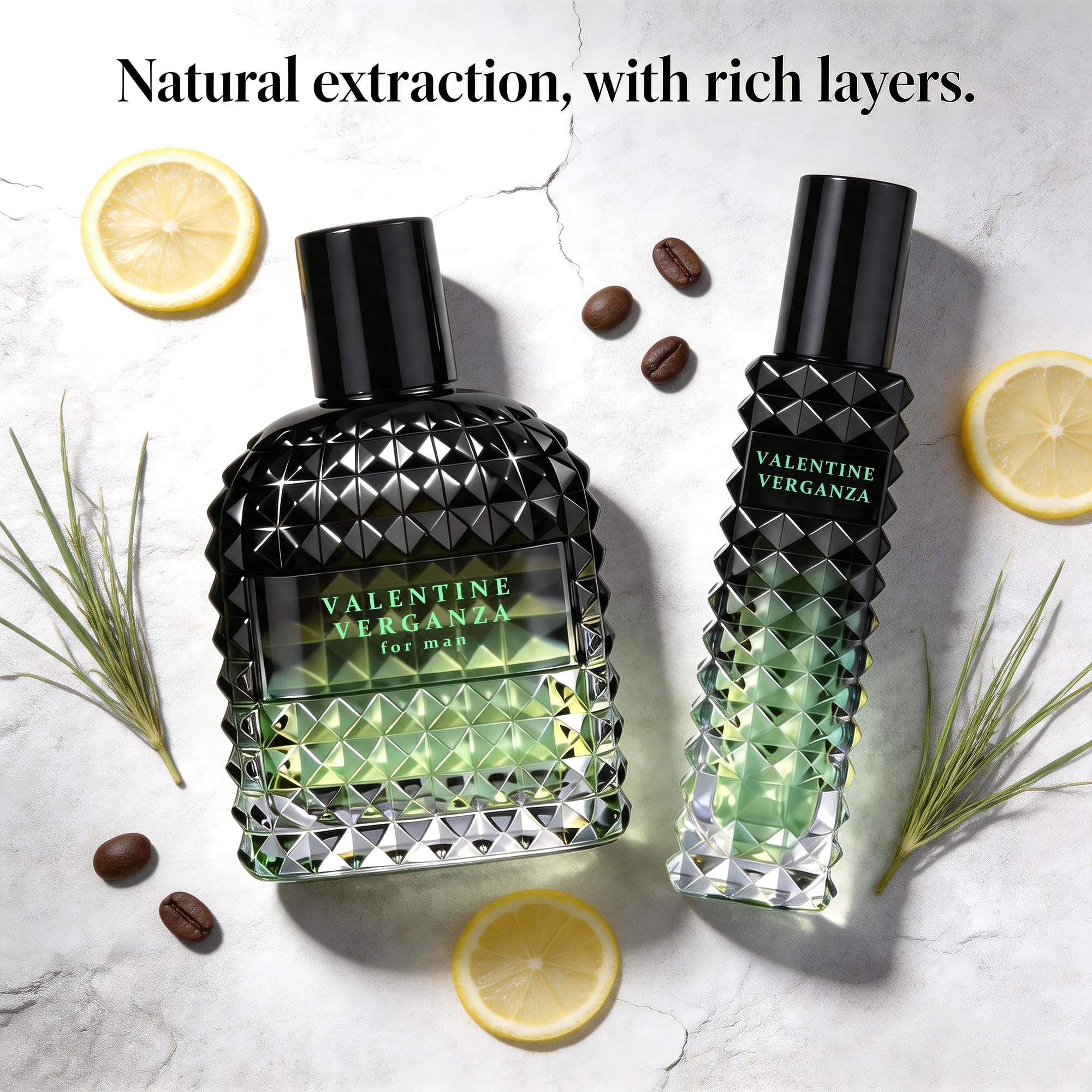 A CENTER Valentine Verganza Men's Cologne Gift Set 2pcs/100ml&30ml Eau de Parfum Bergamot Coffee&Vetiver Fragrance Cologne Gift Combo for Him