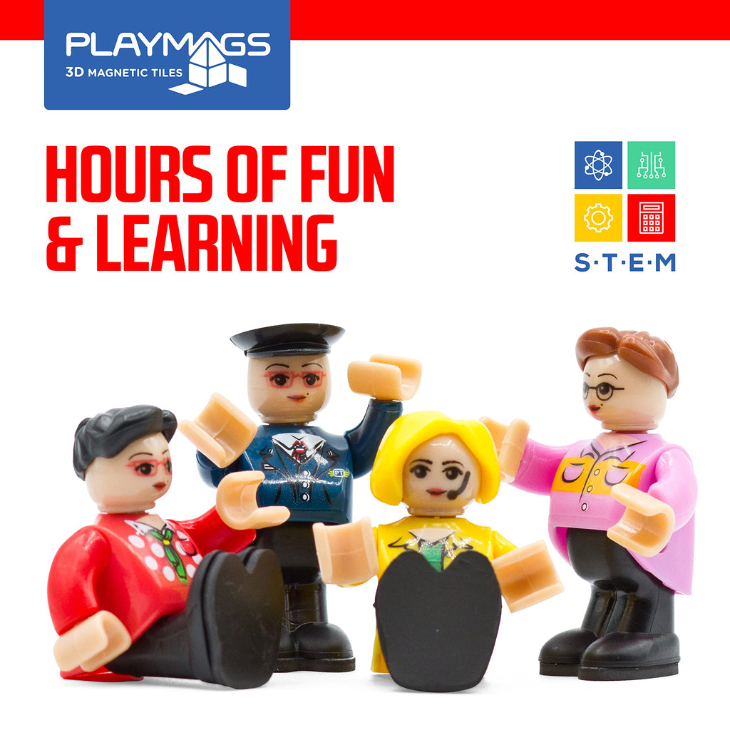 Playmags Magnetic Figures Community Set of 15 Pieces - 2 Inches Play People Perfect for Magnetic Tiles Building Blocks - STEM Learning Toys Children – Magnet Tiles Expansion Accessories Pack