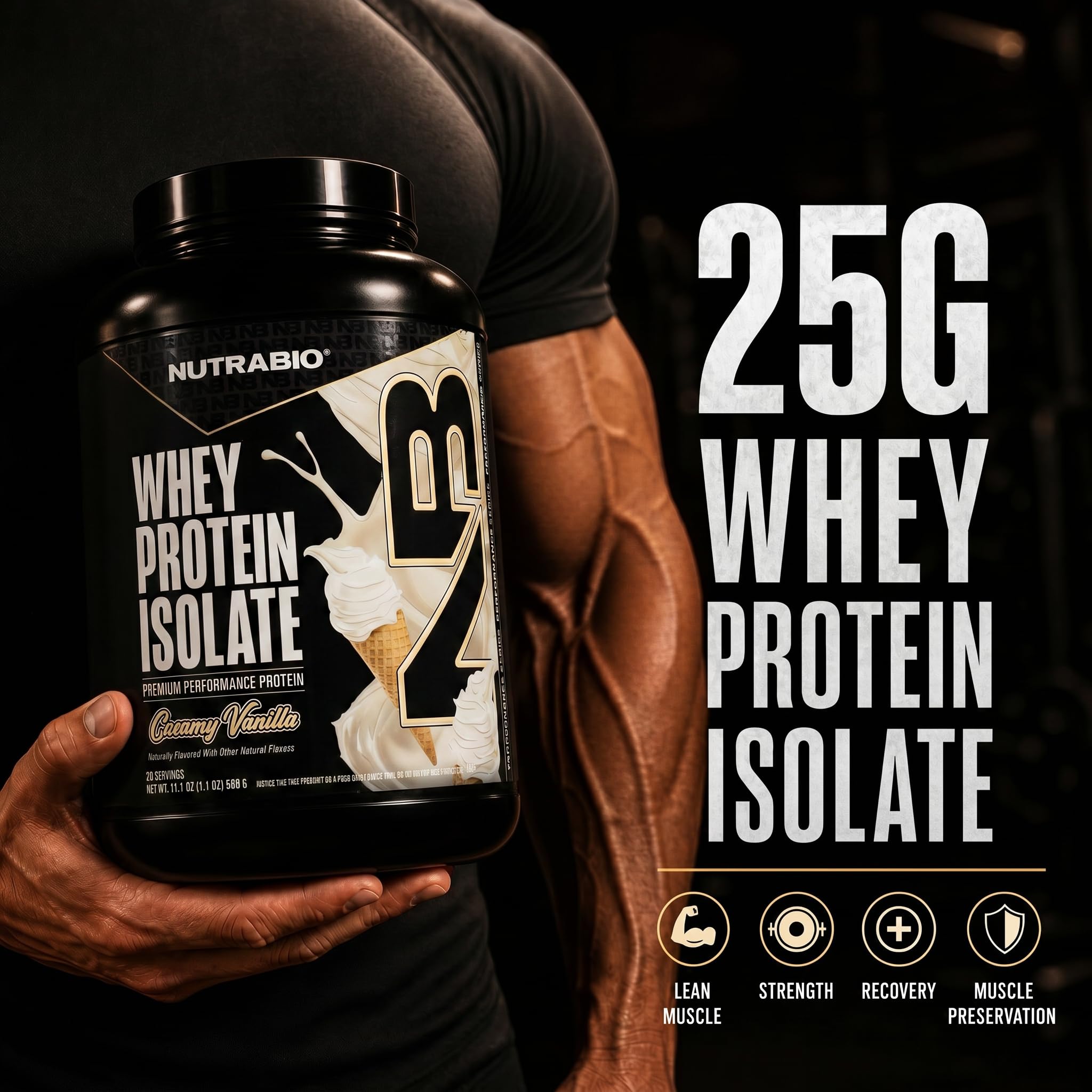 NutraBio 100% Whey Protein Isolate Protein Powder, 25g Protein with Complete Amino Acid Profile, Non-GMO, Soy & Gluten Free, Low Carb, Low Calorie Whey Protein Powder, Creamy Vanilla, 20 Servings