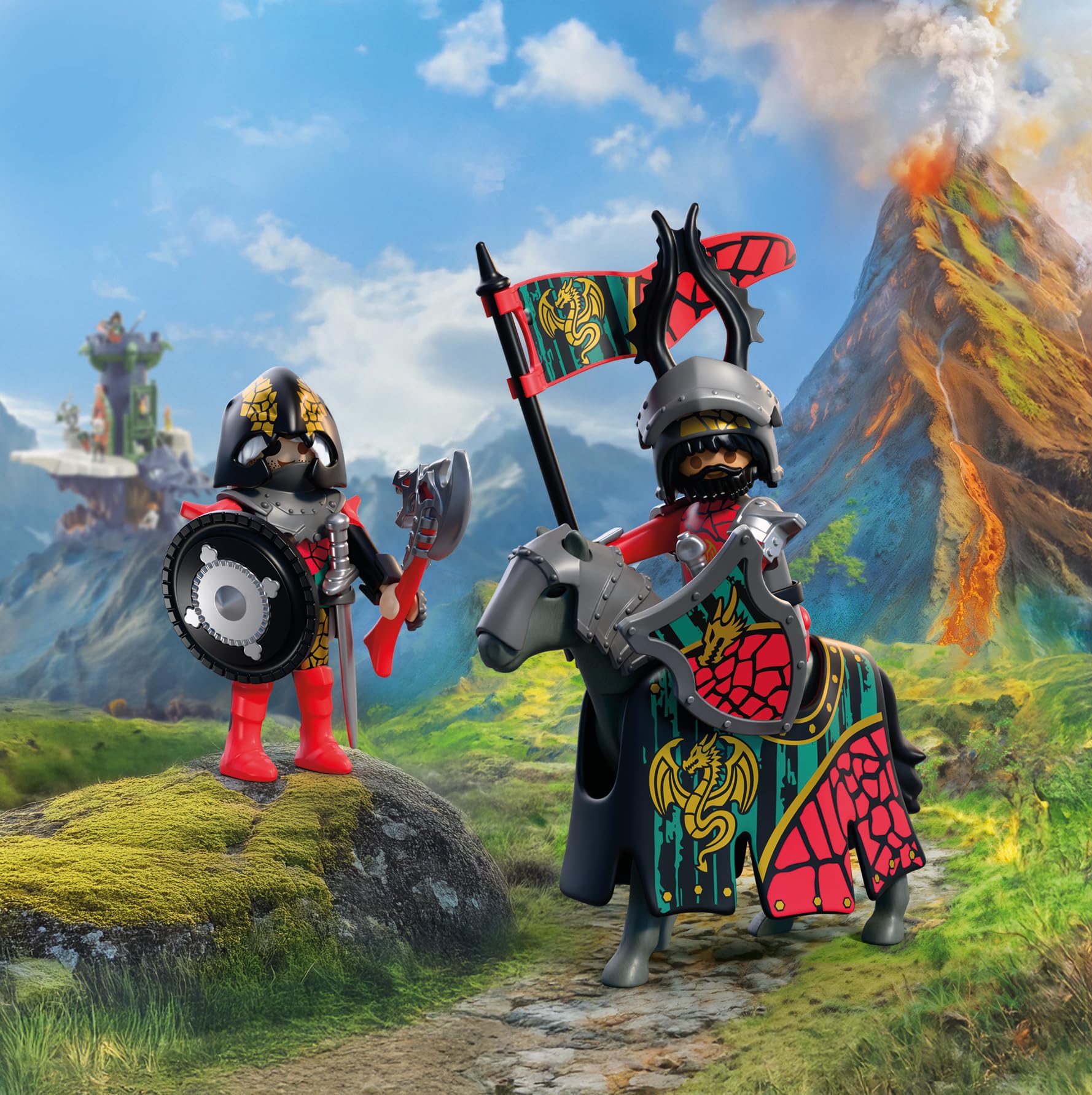 Playmobil | Knights | Dragon Knight Leader | Knight on Horseback with Banner and Companion | Knights Toy for Children Aged 4+ | 72118