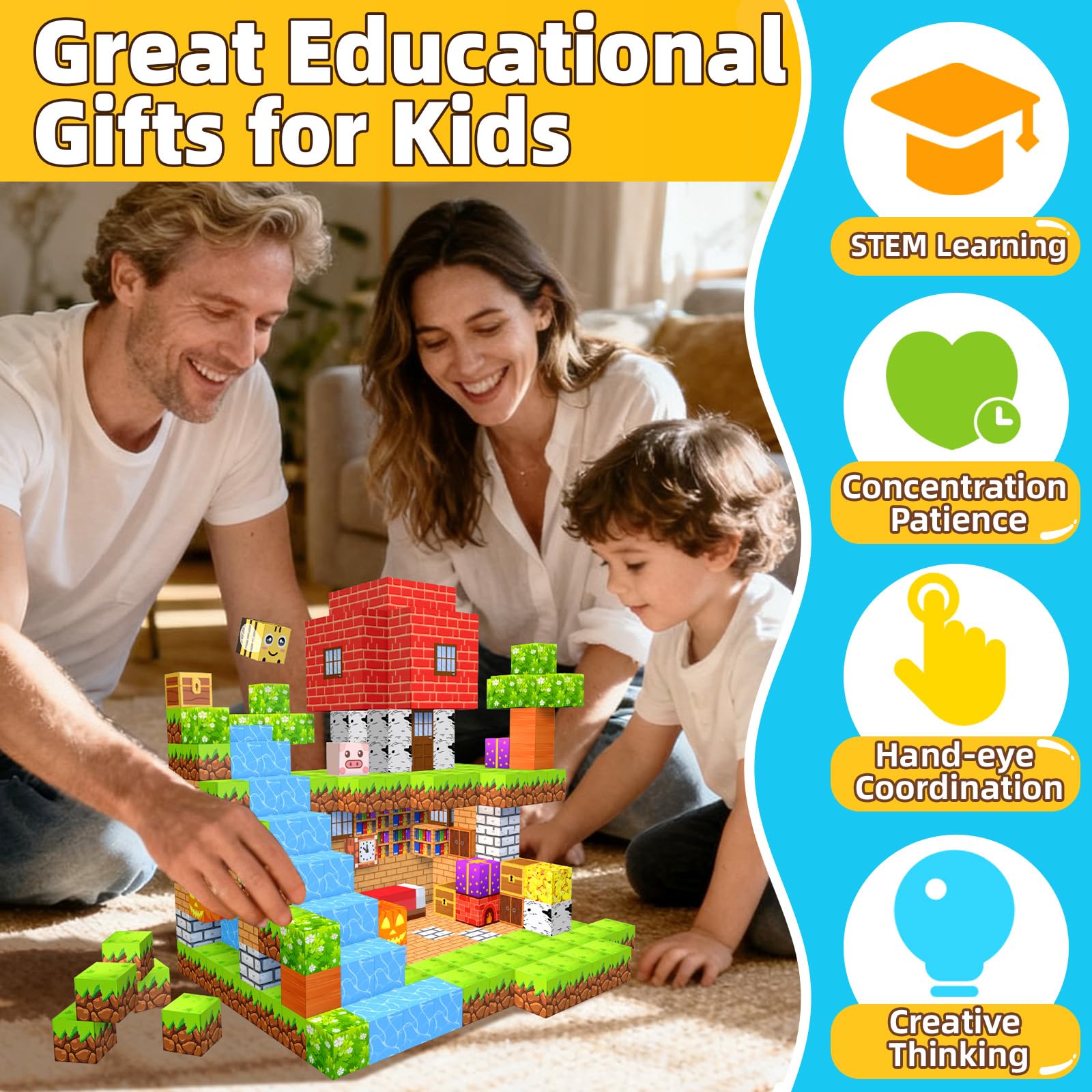 EchoPlan 200PCS Magnetic Blocks, Magnetic Building Blocks, Magnet Blocks Cubes, STEM Educational Stacking Magnet Toy for Kids Ages 3 4 5 6 7 8 9 10 11, Birthday Gifts for Boys and Girls, 1" Large Size