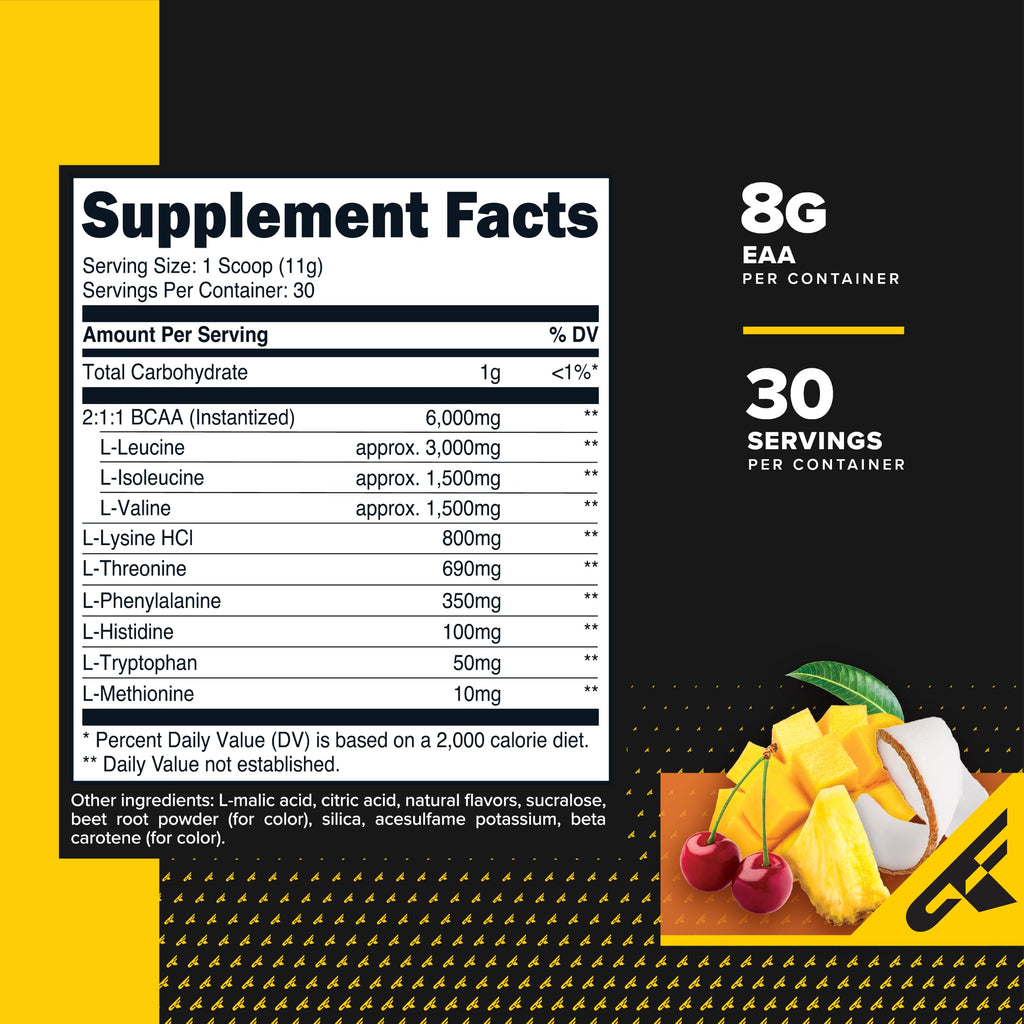 Primaforce EAA Powder (30 Servings, Tropical Punch) - Essential Amino Acids for Pre/Intra Workout and Recovery - Non-GMO and Gluten Free