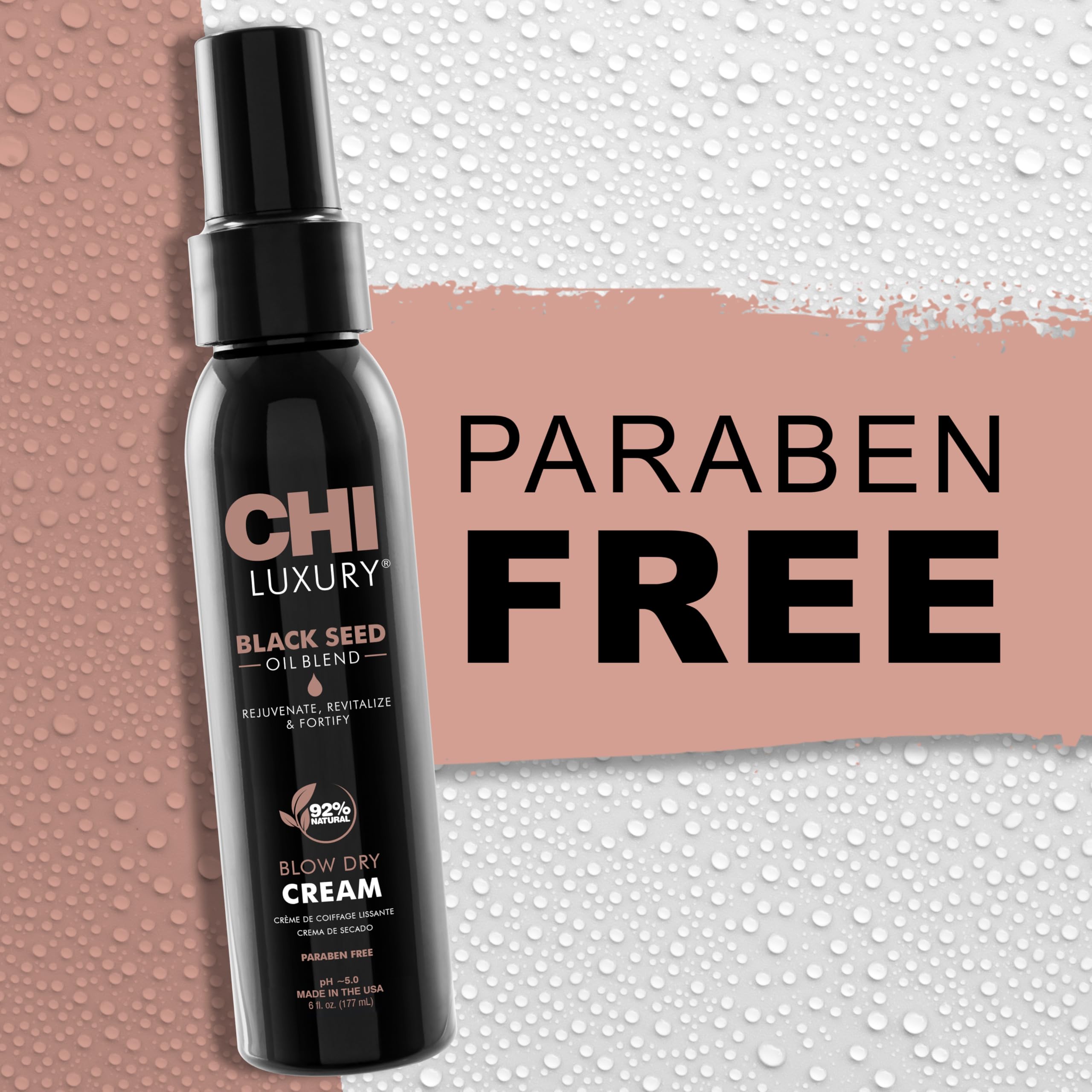 CHI Luxury Black Seed Oil Blow Dry Cream, Moisturizing Styling Cream For Sleek & Smooth Hair, Light-Hold, Sulfate, Paraben & Gluten-Free, 6 Oz