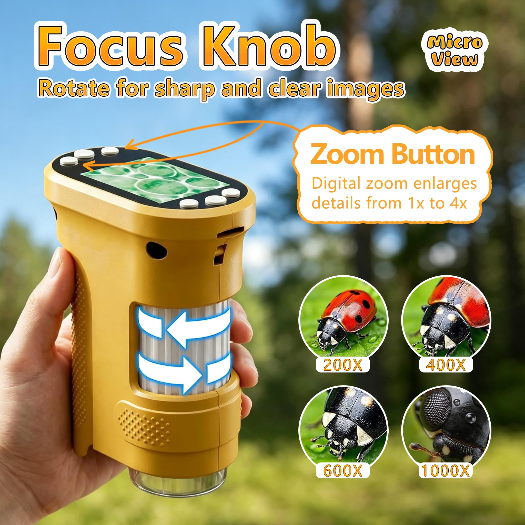 Kids Digital Microscope, 1000X Handheld Pocket Microscope STEM Science Toy