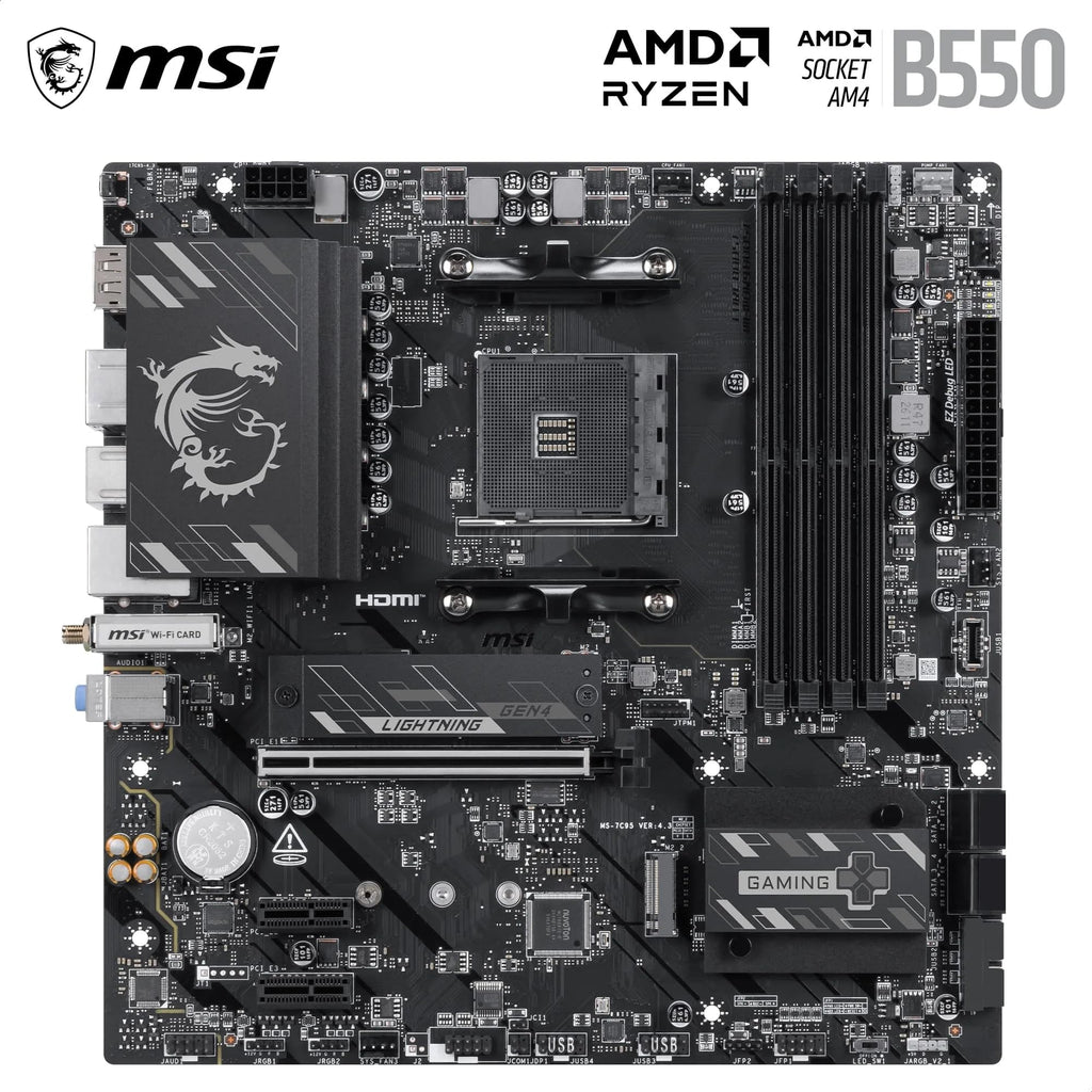 MSI B550M Gaming Plus WIFI6E Motherboard, mATX-Supports AMD Ryzen 5000 Series,5000 G-Series 4000 G-Series,and 3000 Series Processors, AM4-DDR4 Memory Boost 4400+MHz/OC, PCIe 4.0 x16, M.2 Gen4, 1G LAN