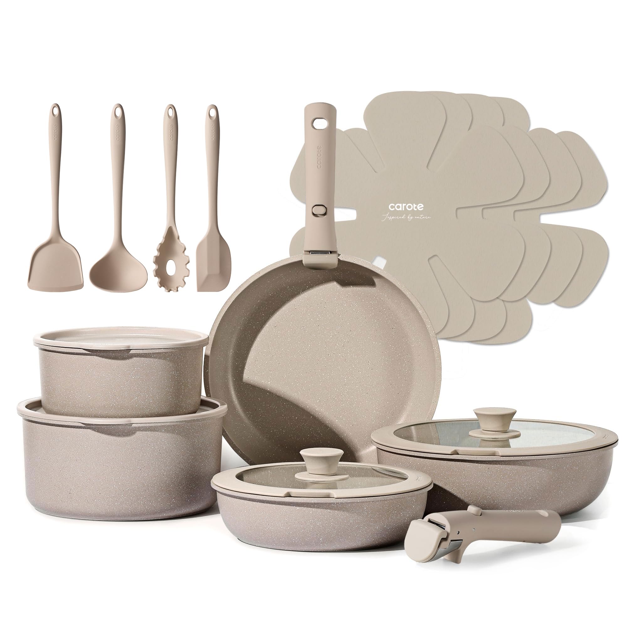 CAROTE 19pcs Pots and Pans Set Non Stick, Detachable Handle Cookware Sets
