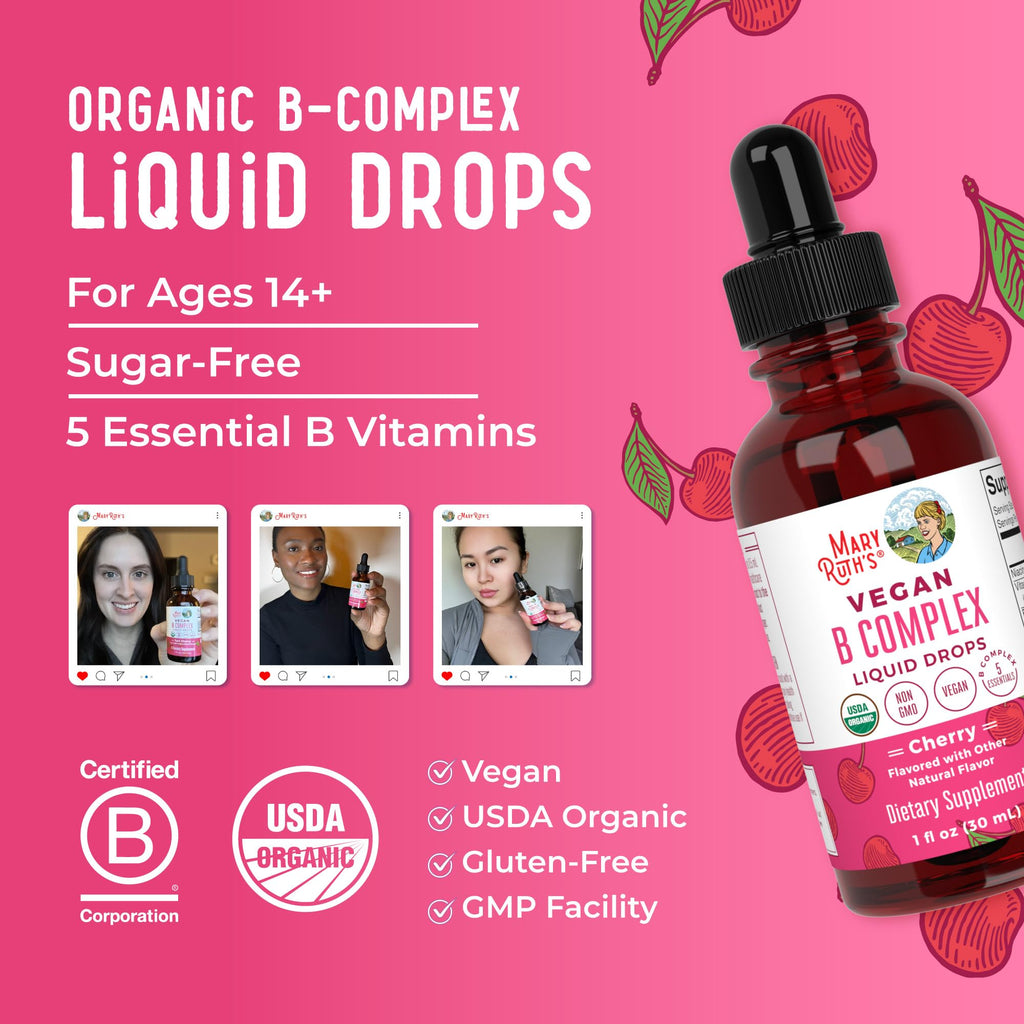 MARYRUTH'S Organic Vitamin B Complex, Biotin, Vitamin B12, Niacin, Folate