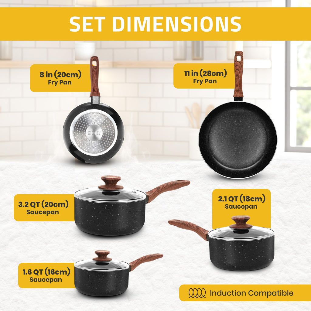 KICHLY Granite Pots and Pans Cookware Set 8 Piece PFOA-Free