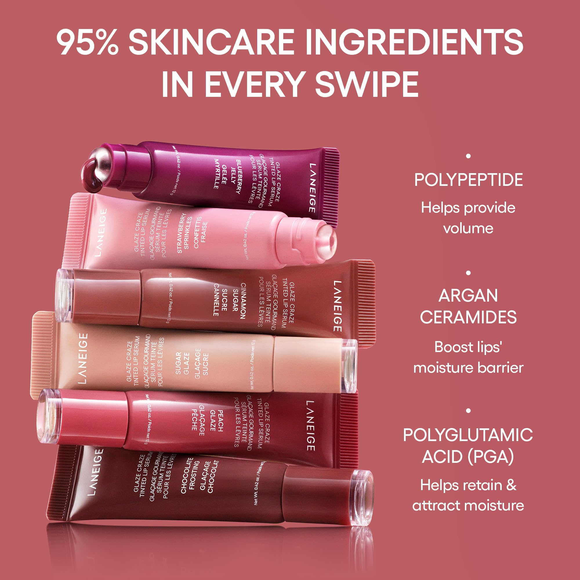 LANEIGE Glaze Craze Tinted Lip Serum: Hydrating, Lip Barrier-Boosting, Softening Lip Serum Treatment for Glossy & Buildable Shine, Nourished Lips| Korean Skin Care, Cinnamon Sugar