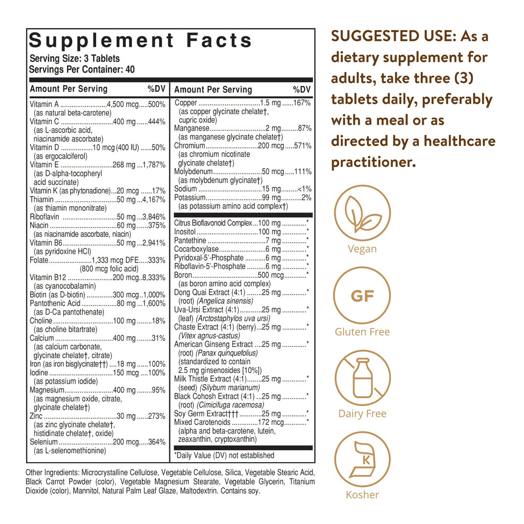 Solgar Female Multiple, 120 Tablets - Multivitamin, Mineral & Herbal Formula for Women - Advanced Phytonutrient - Vegan, Gluten Free, Dairy Free, Kosher - 40 Servings