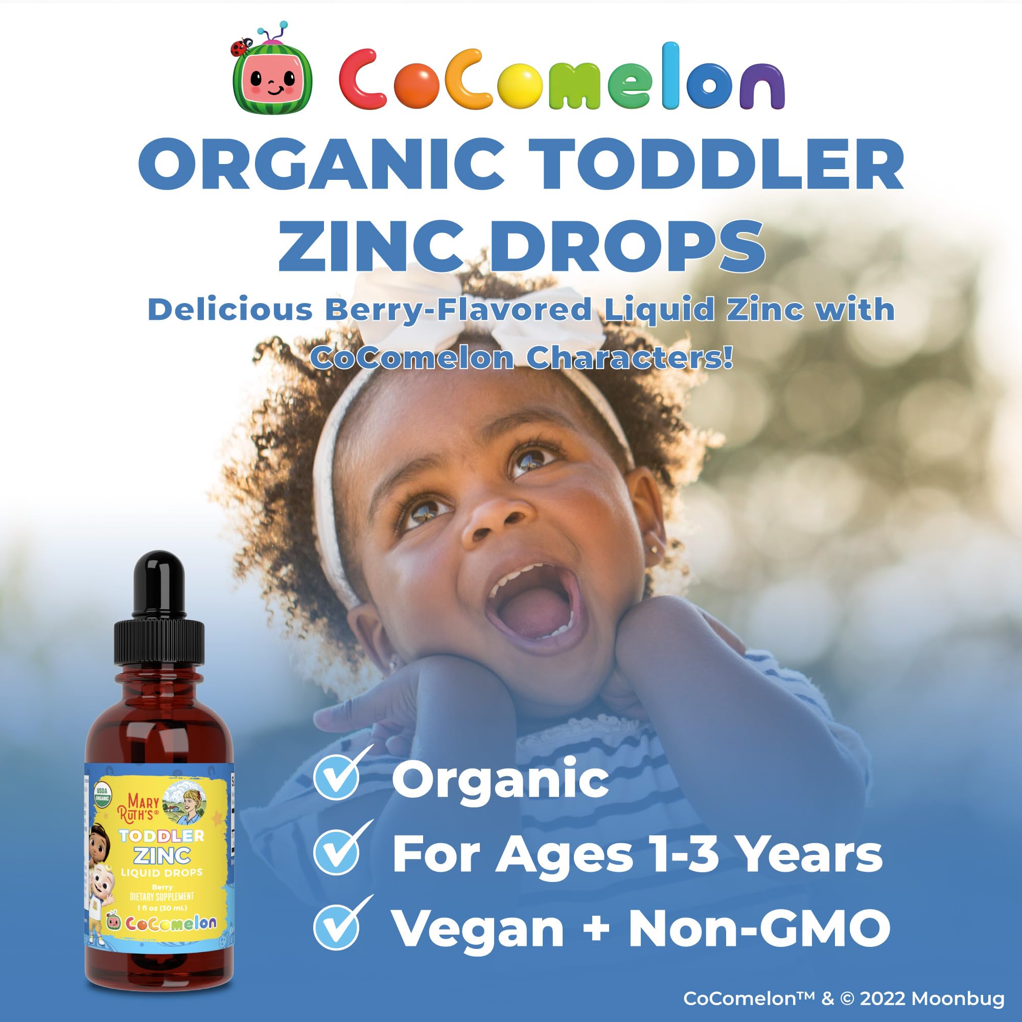 MaryRuth's Cocomelon Toddler Liquid Zinc, Sugar Free, Vegan, 1 Fl Oz