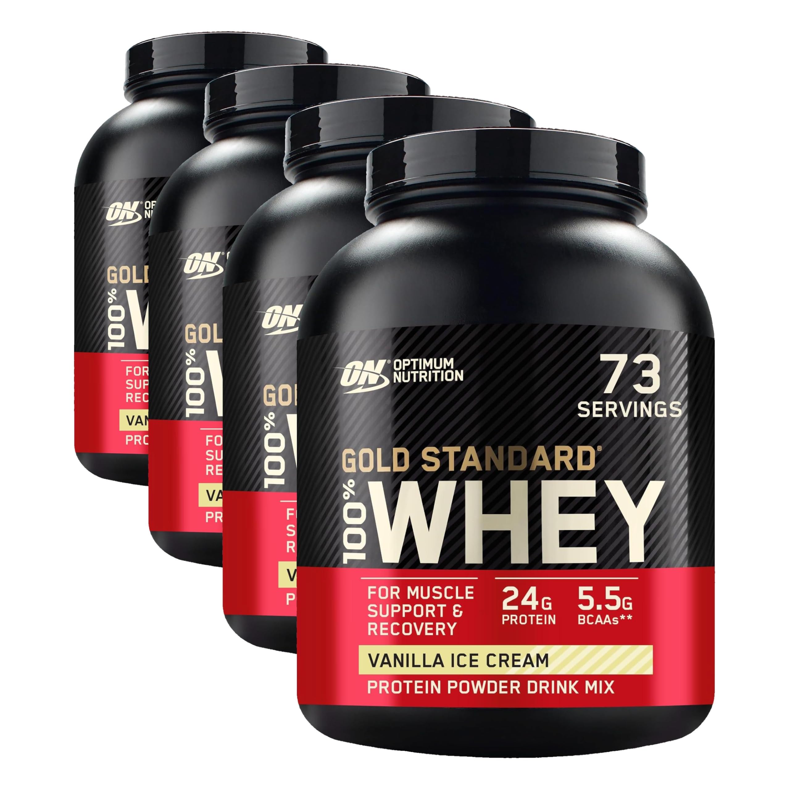 Optimum Nutrition Gold Standard 100% Whey Protein Powder, Vanilla Ice Cream, 5 Pound (Packaging May Vary) (Pack of 4)
