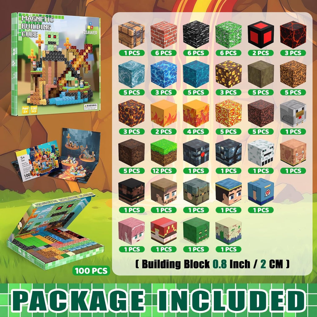 SSAWER Magnetic Blocks, 100PCS Toys Building Cubes Gifts for Kids Ages 3+