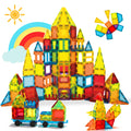 W WISE BLOCK Magnetic Tiles 131 PCS with 2 Cars STEM Toys for Kids Ages 3-8