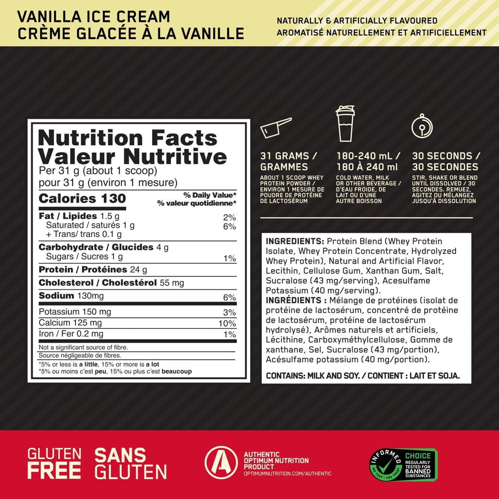 Optimum Nutrition Gold Standard 100% Whey Protein Powder, Vanilla Ice Cream, 5 Pound (Packaging May Vary) (Pack of 4)