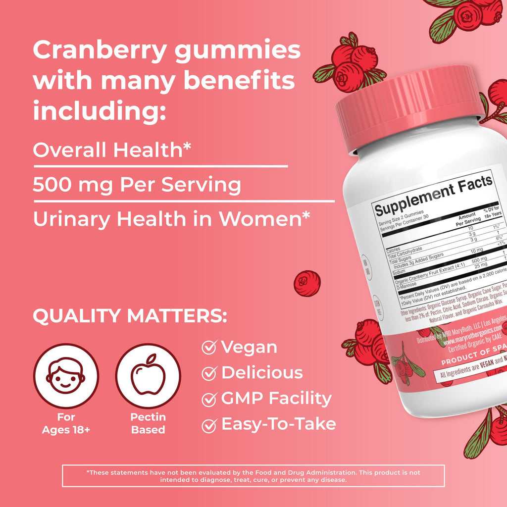 MARYRUTH'S USDA Organic Cranberry Gummies - 500mg, 30 Servings, Non GMO