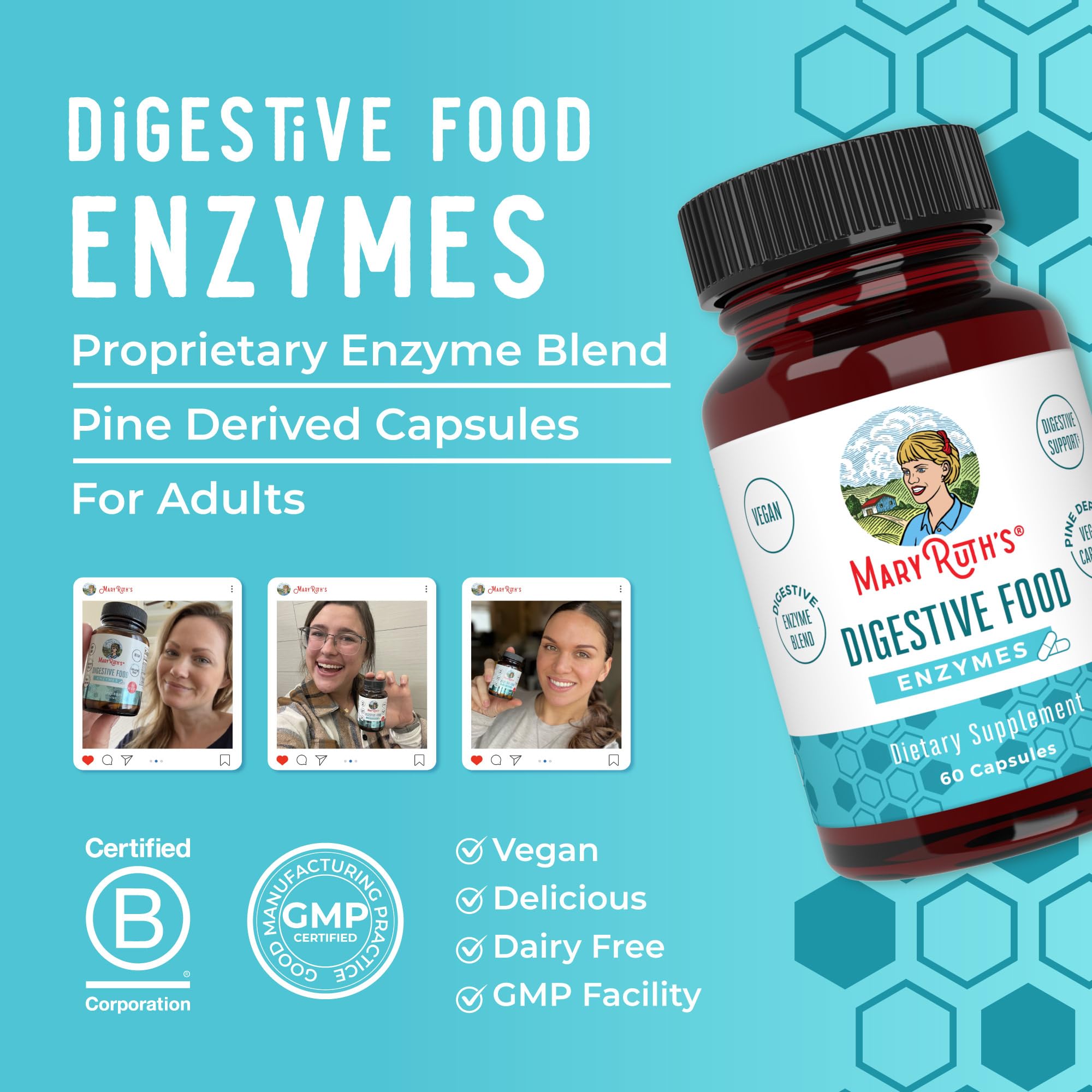 MARYRUTH'S Digestive Food Enzymes for Digestive Support, 60 Capsules