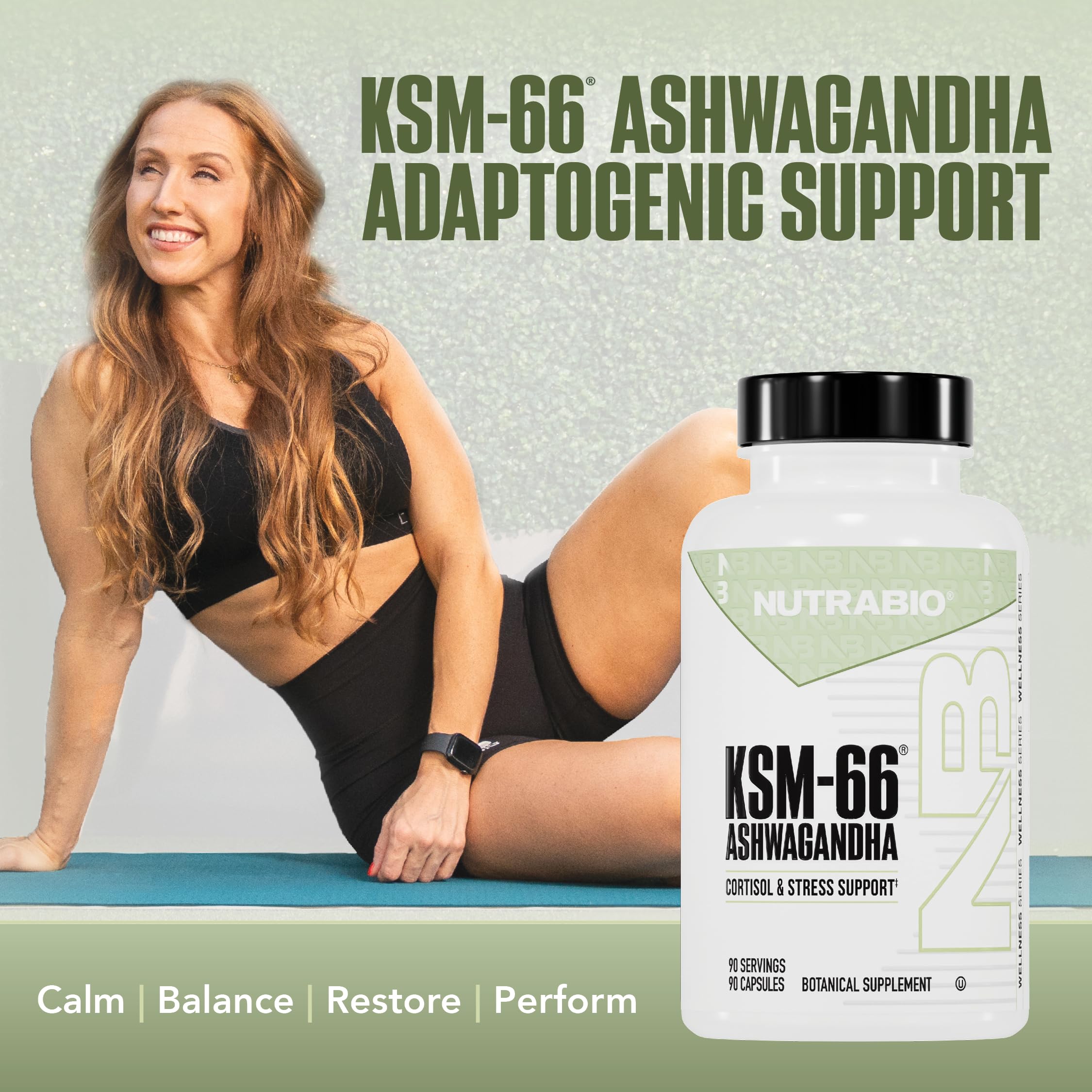 NutraBio Ashwagandha KSM-66 | Ashwaganda Herbal Supplement for Stress, Mood, & Performance | 600 MG of Clinically Studied KSM66 90 Capsules