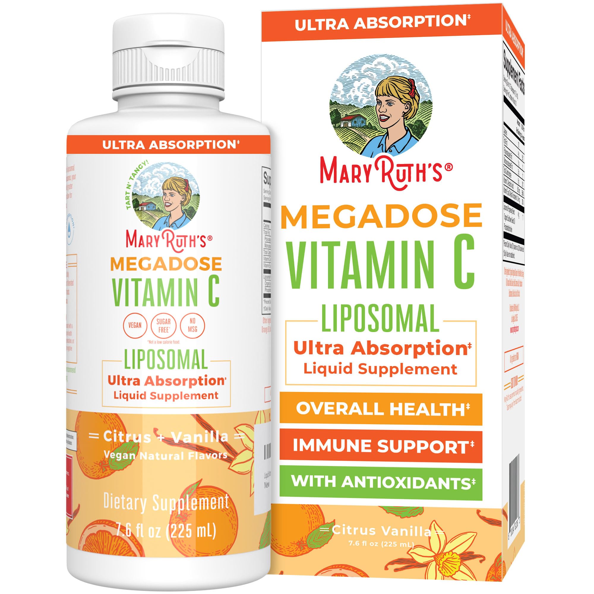 MaryRuth's Megadose Liquid Vitamin C 500mg Liposomal, Vegan, 30 Servings