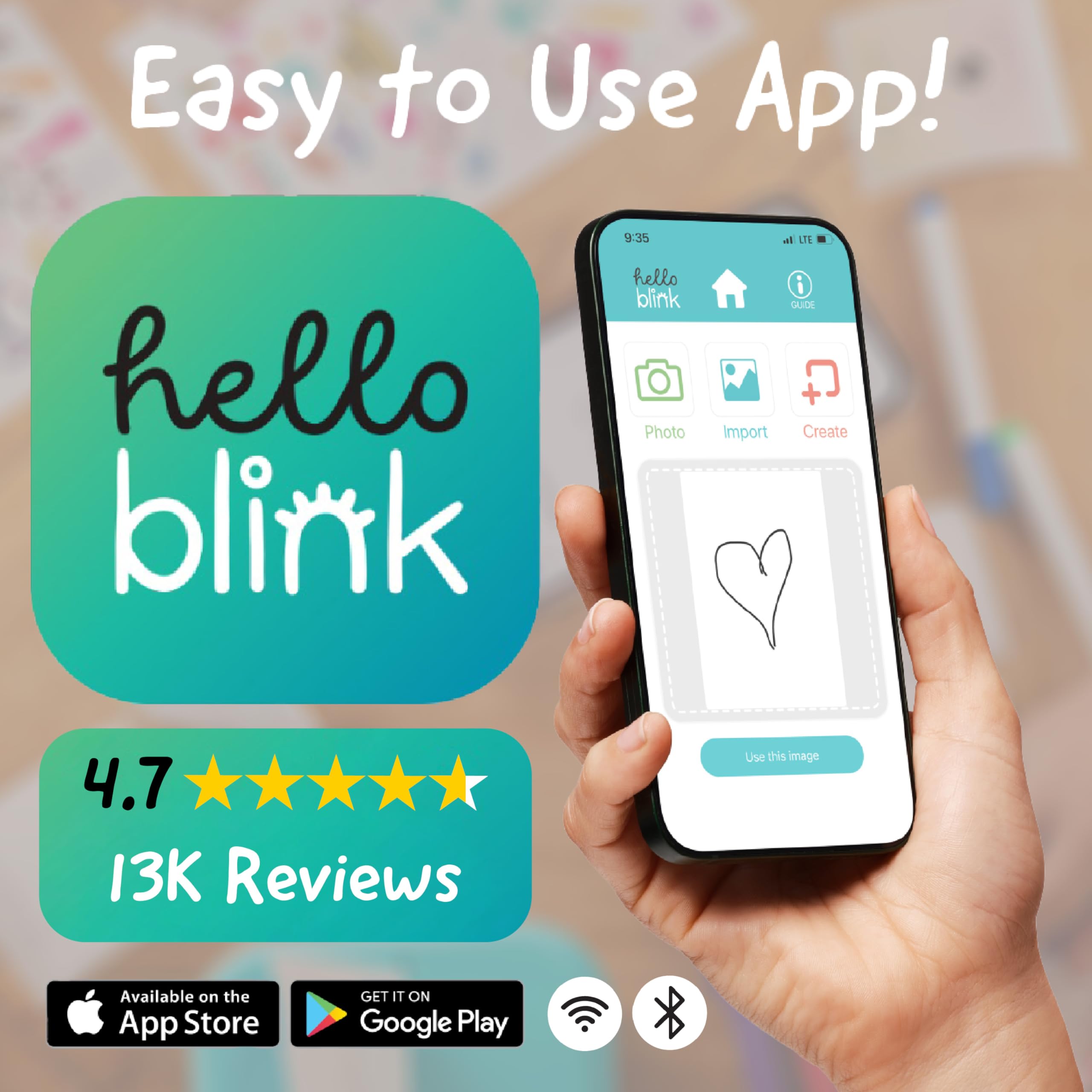 Sticker Maker by Hello Blink - Mini Stickers and Photo Printer - Small Portable Bluetooth Thermal Printer Sticker Machine for Kids Gifts - Aged 8+ - iPhone Android Compatible