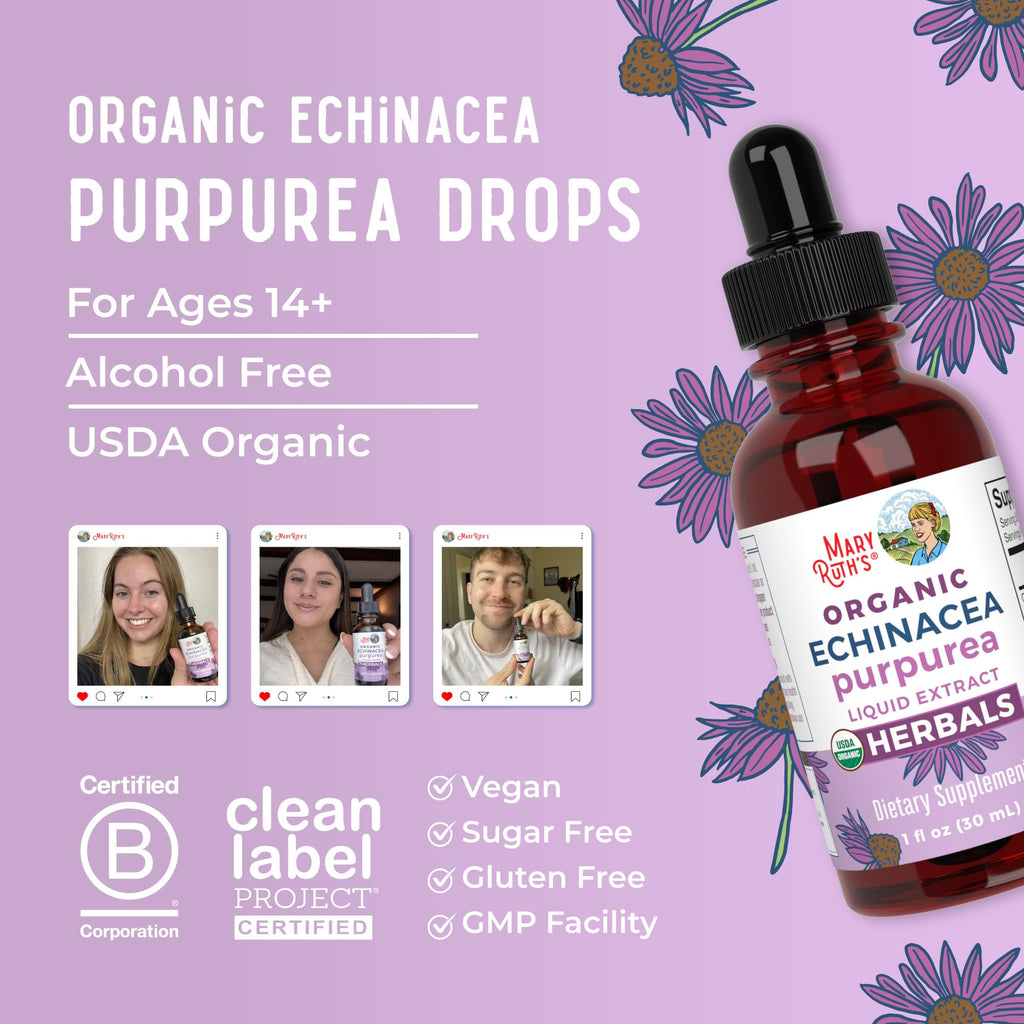 MARYRUTH'S Organic Echinacea Purpurea Liquid, Sugar Free, Non-GMO, 1 Fl Oz
