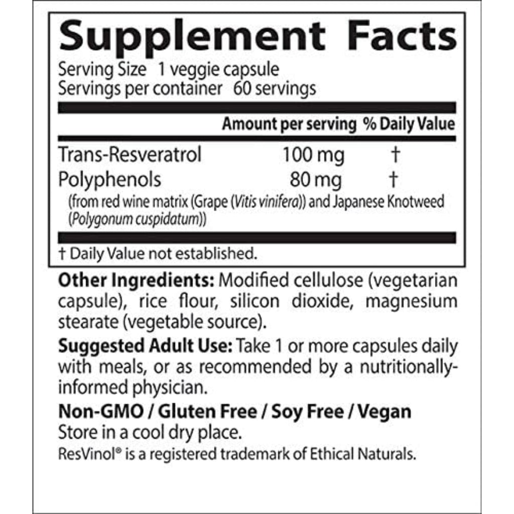 DOCTORS BEST Best Trans Resveratrol 100Ft, 60 CT